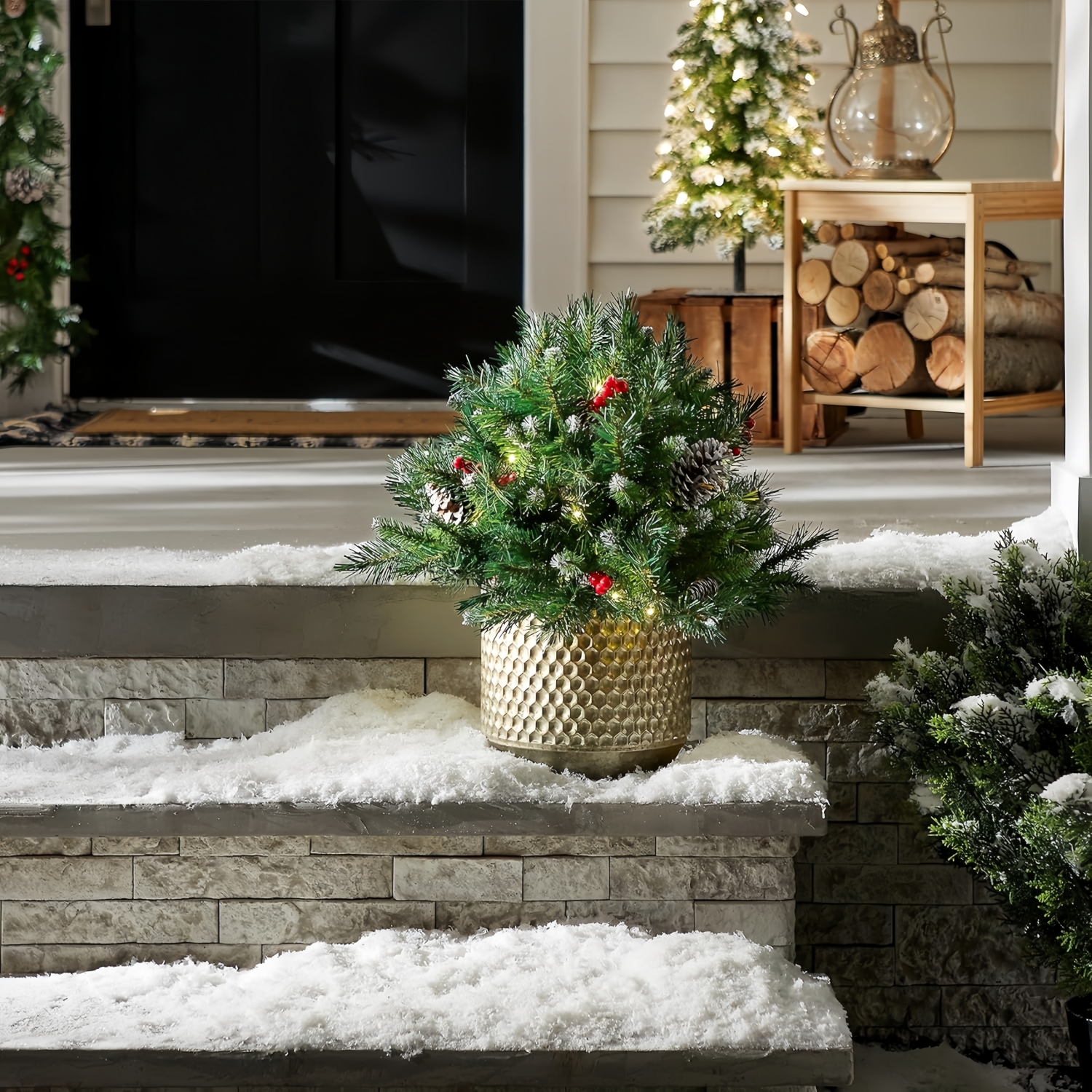 Pre-lit Artificial Christmas Tree Urn Filler