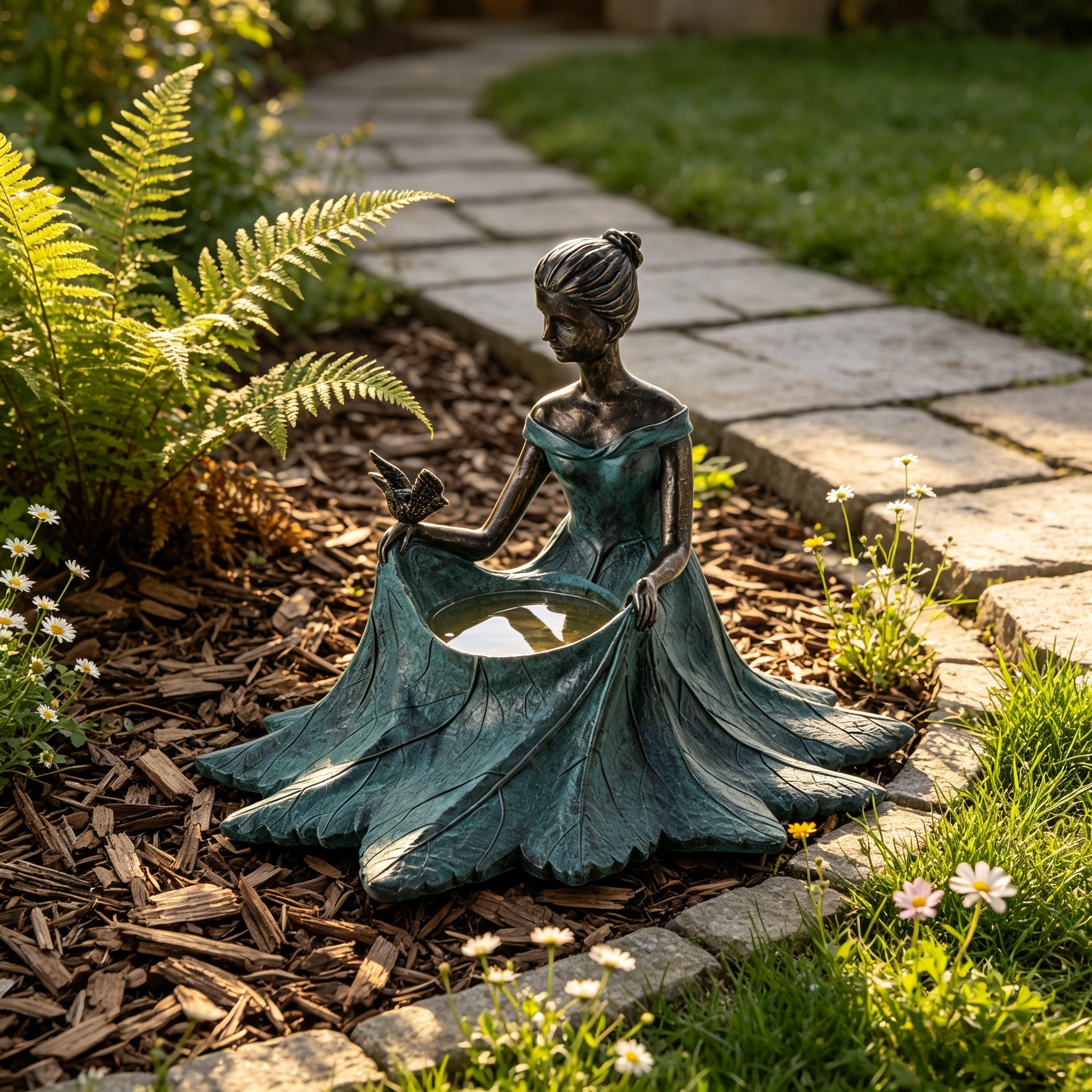 Elegant Lady Garden Bird Feeder Statue with Seed Bowl