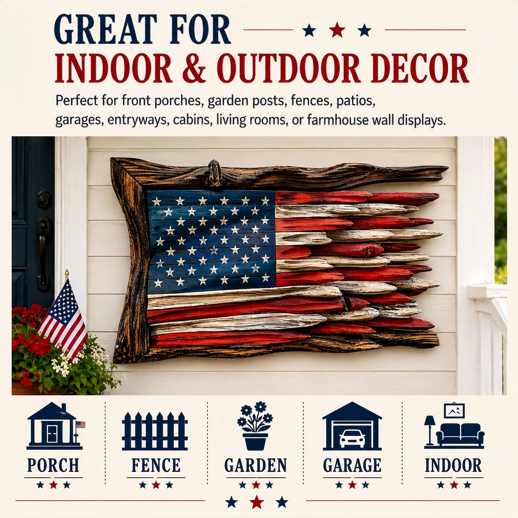 Handcrafted 3D Wooden American Flag Wall Decor