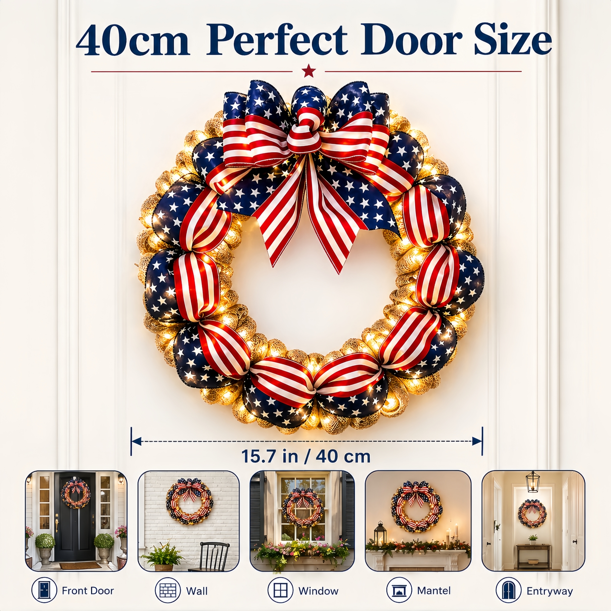 Lighted Patriotic American Flag Wreath
