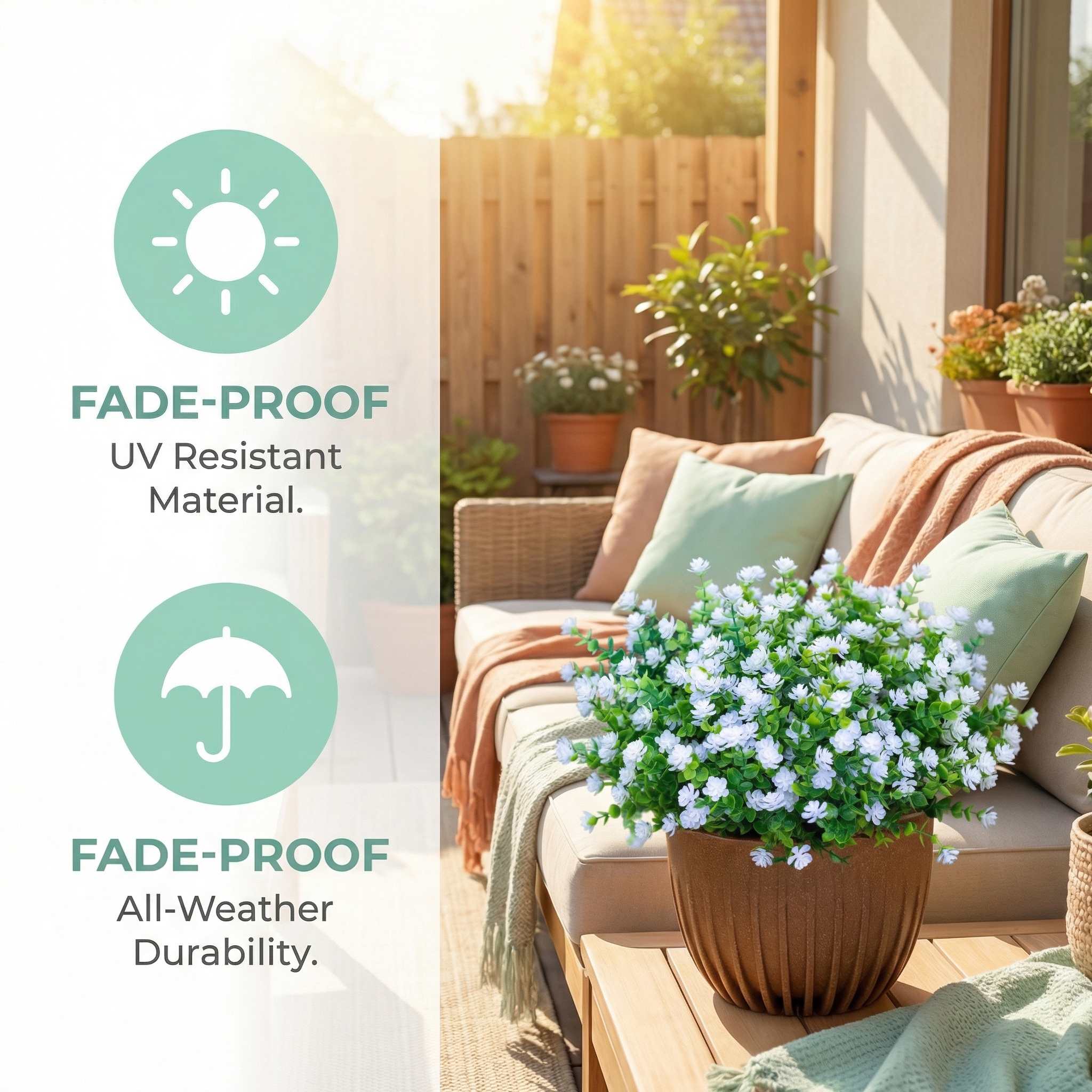 Artificial White Outdoor Flower Bouquets – UV Resistant Faux Spring Flowers for Outdoor Porch, Garden & Patio Decor