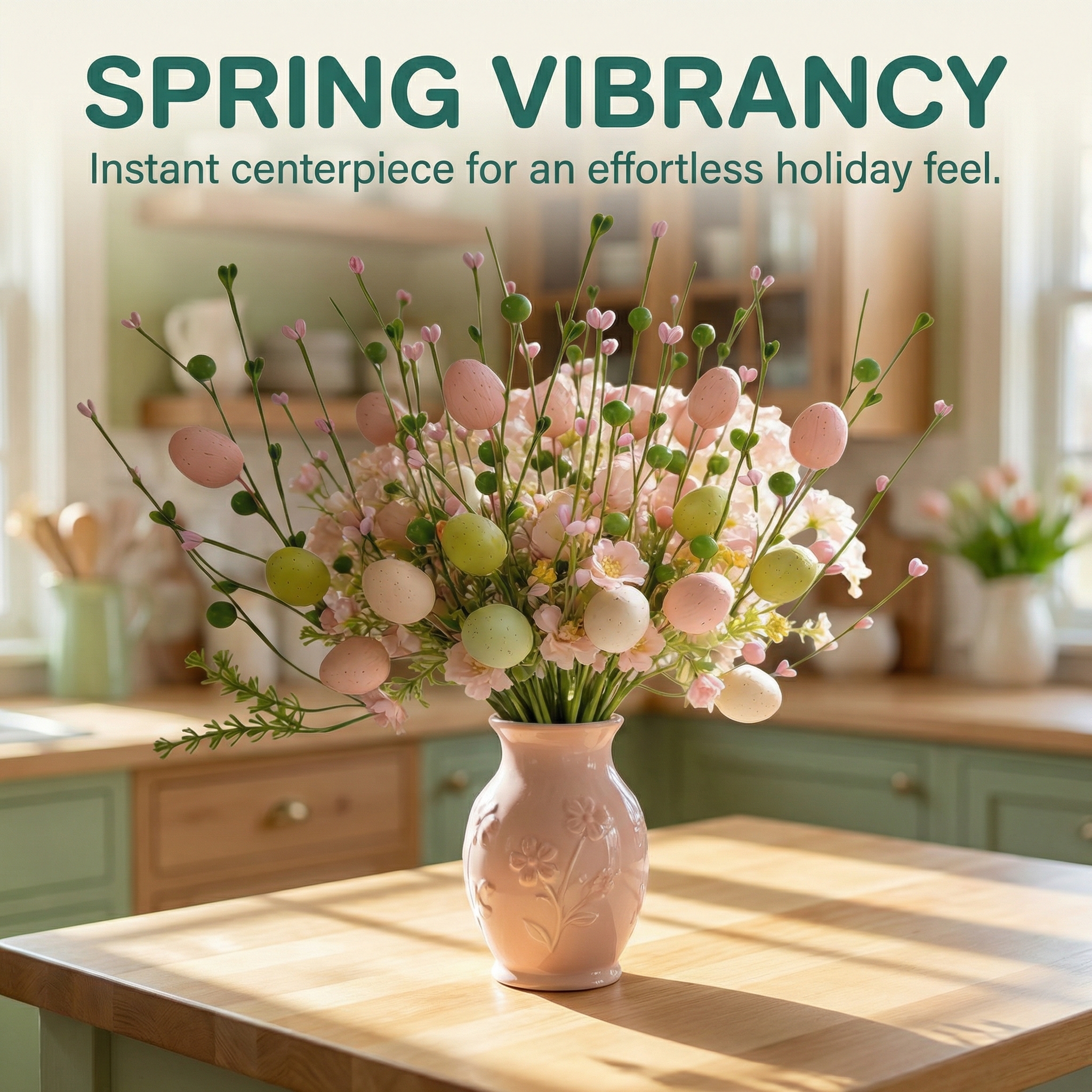 5 Bunches of Artificial Easter Egg Branches – Pastel Berry & Bud Stems for Spring Bouquet, Vase Filler & Easter Table Centerpiece Decor