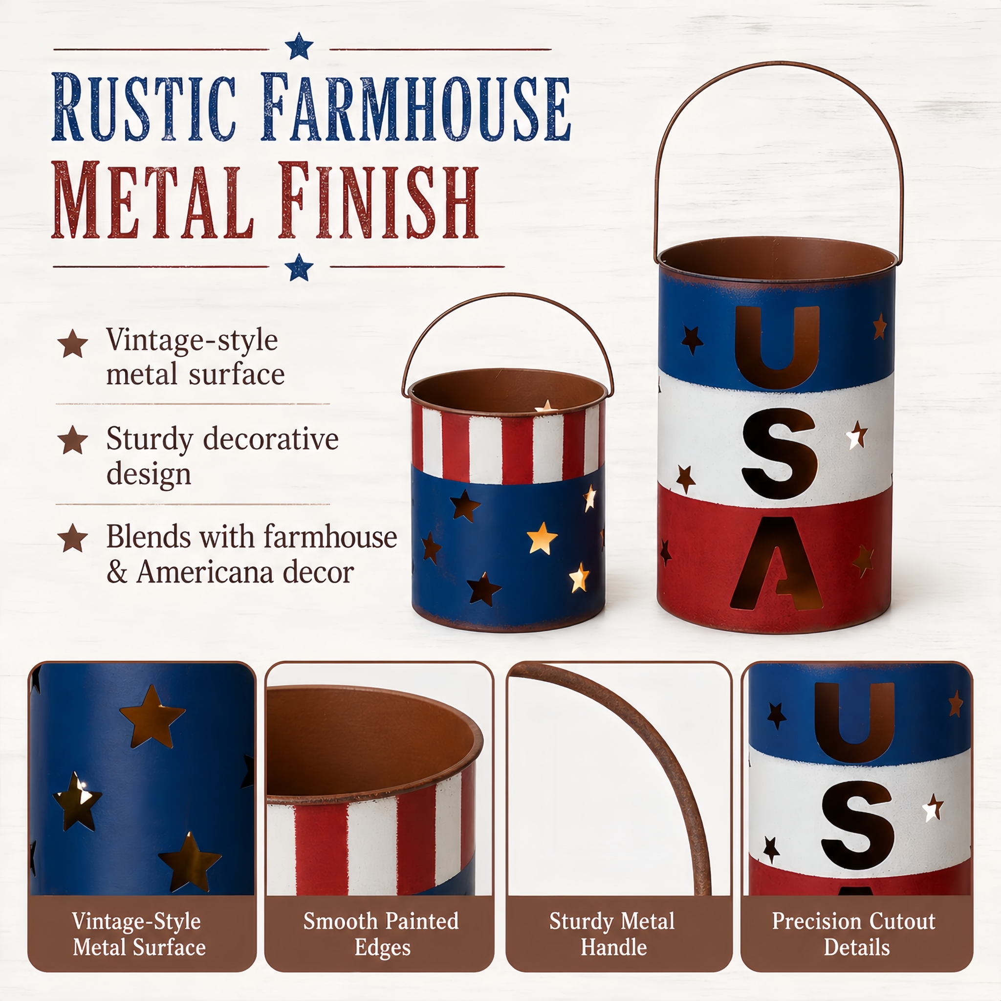Patriotic Metal Candle Lantern Set
