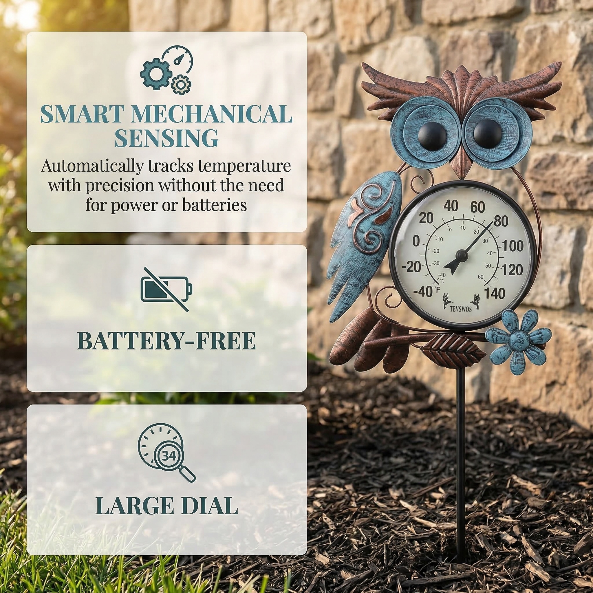 Outdoor Owl Garden Thermometer