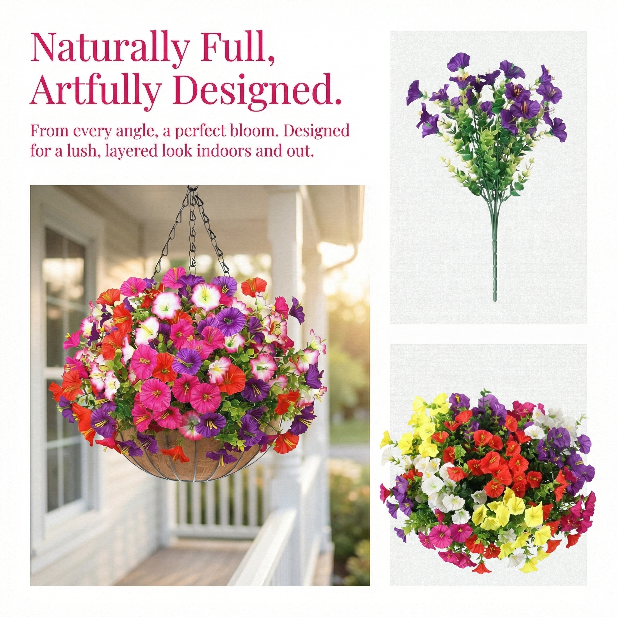 Artificial UV Resistant Eucalyptus Petunia Flowers