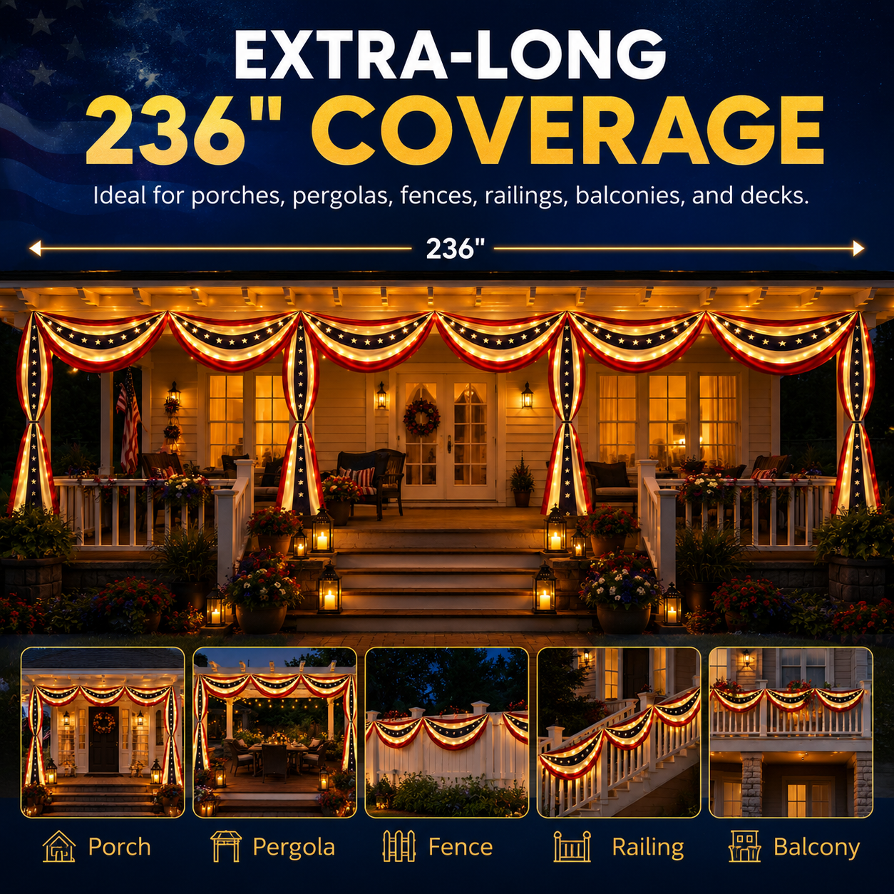 236" Lighted Patriotic Porch Banner