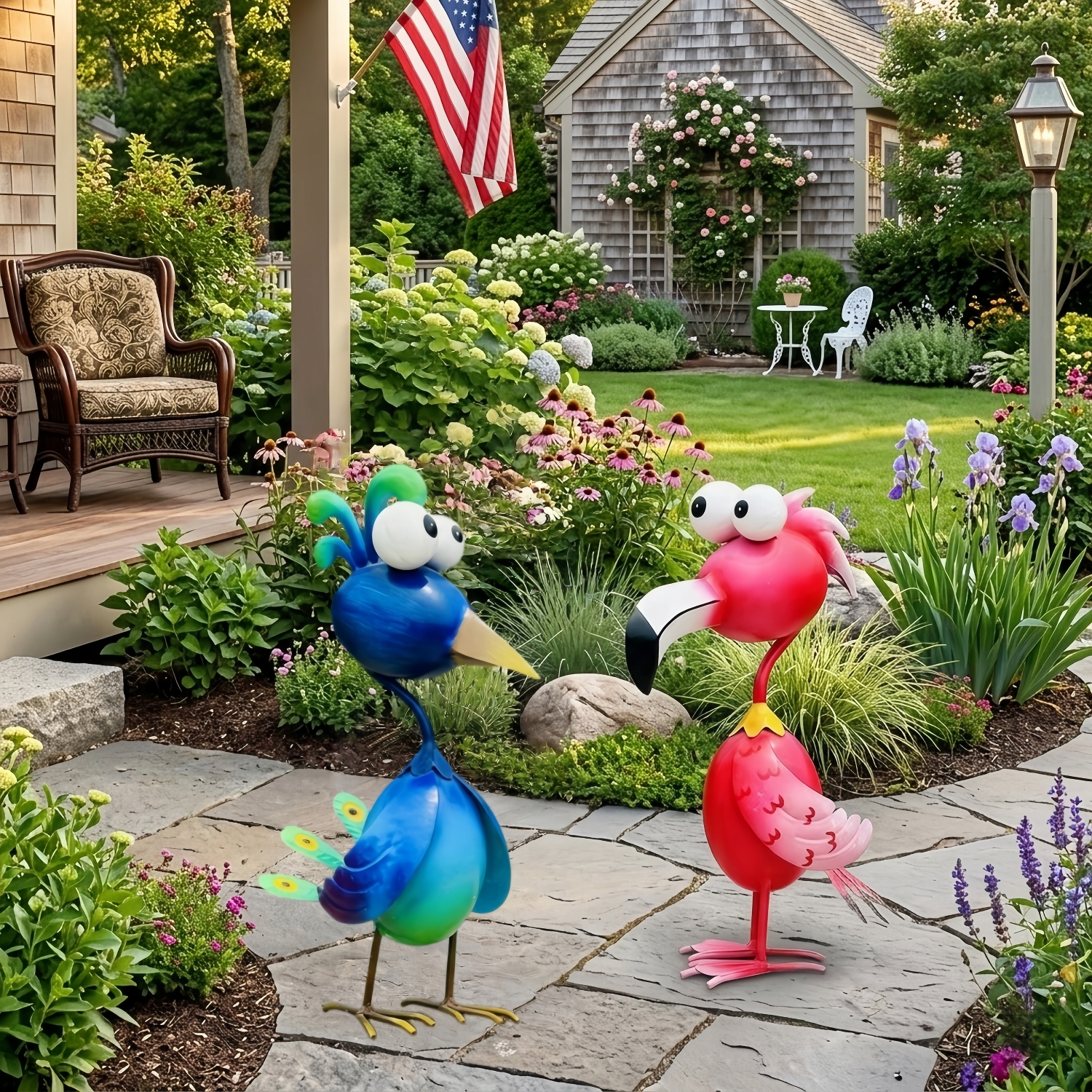Whimsical Metal Bird Garden Statue