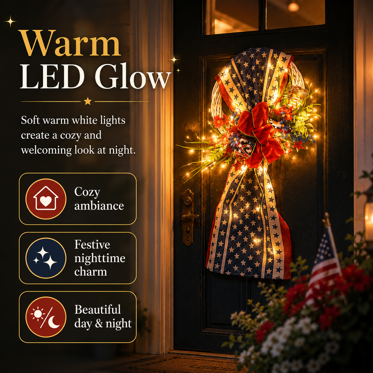 Lighted Patriotic Front Door Swag Wreath