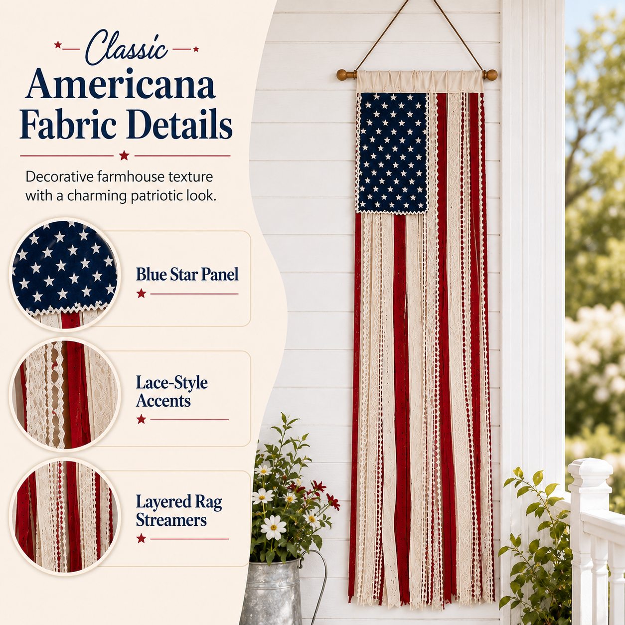 Lighted Rag Patriotic Porch Banner