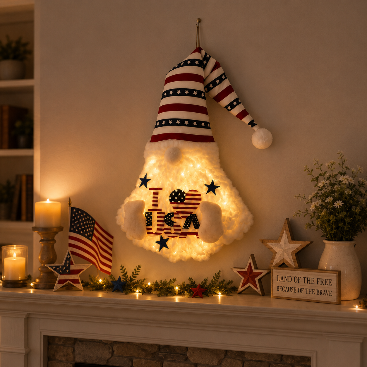 24" Lighted Patriotic Gnome Front Door Decor