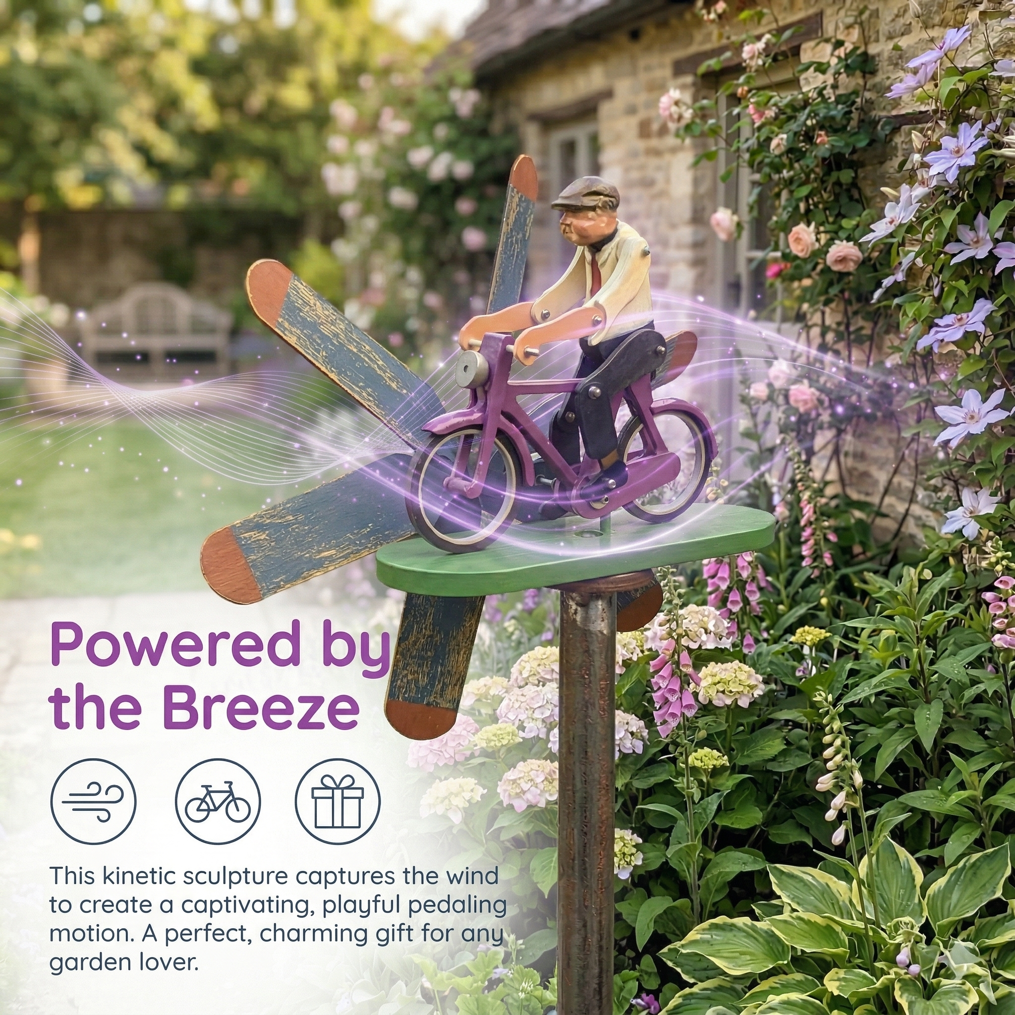 Vintage Bicycle Rider Wind Spinner Garden Stake