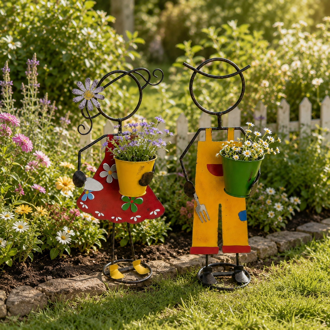 Cute Metal Garden Planter Statue