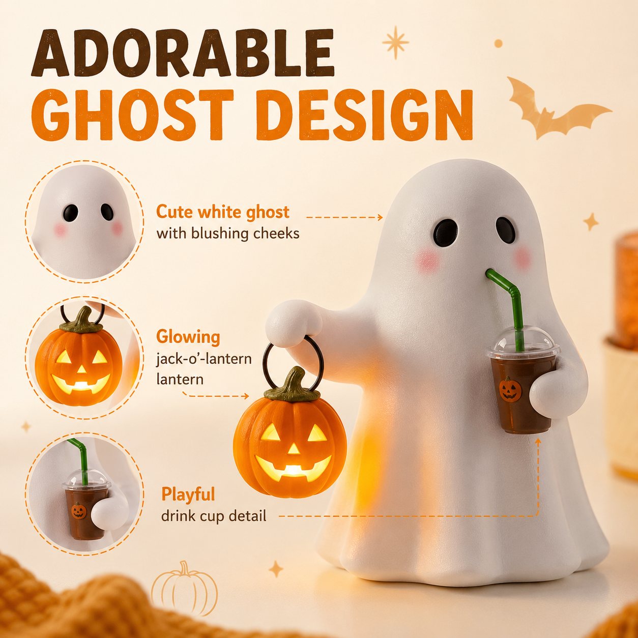 Cute Ghost Pumpkin Night Light