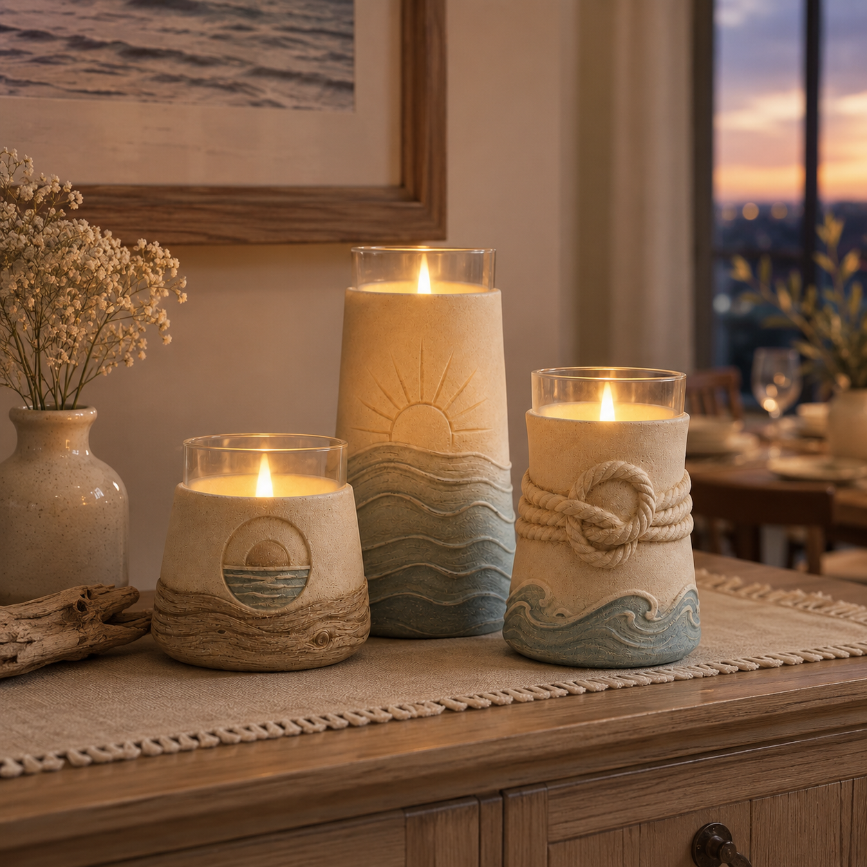 Set of 3 Coastal Flameless Candle Holders