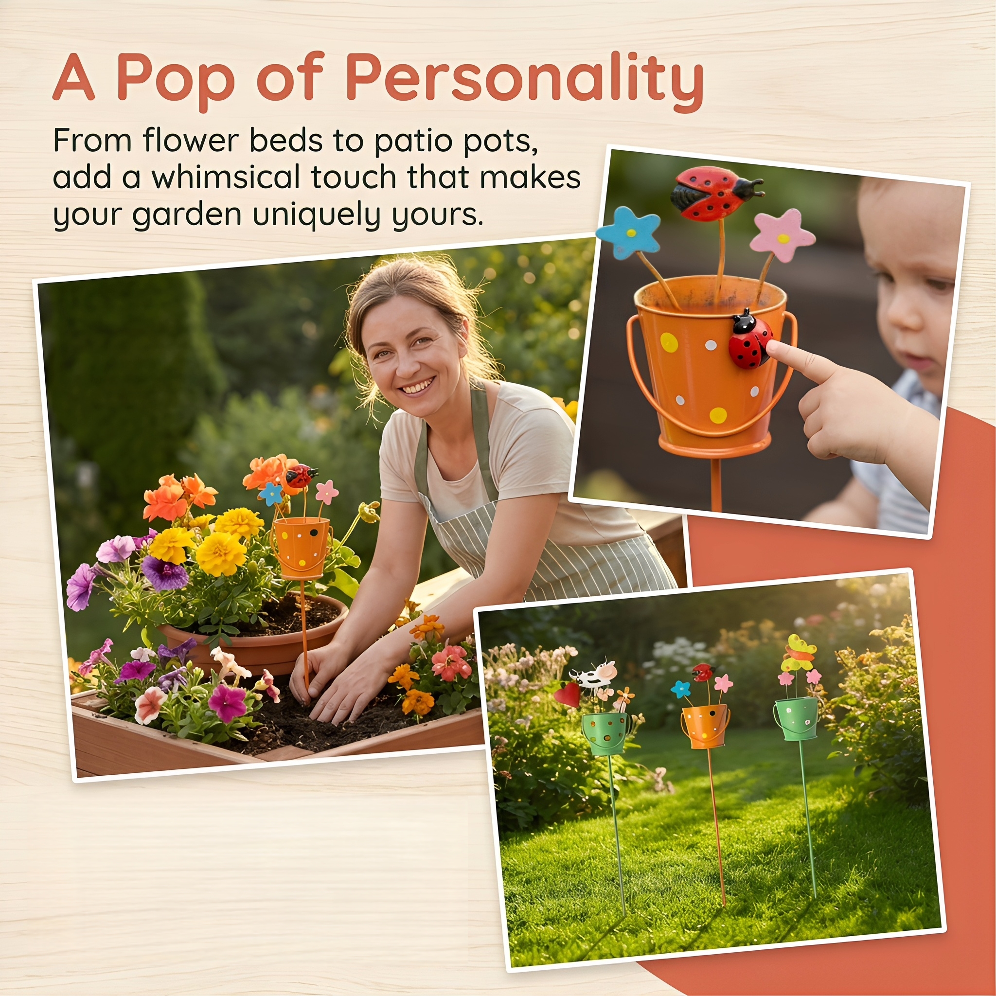 Set of 3 Metal Flower Pot Garden Stakes