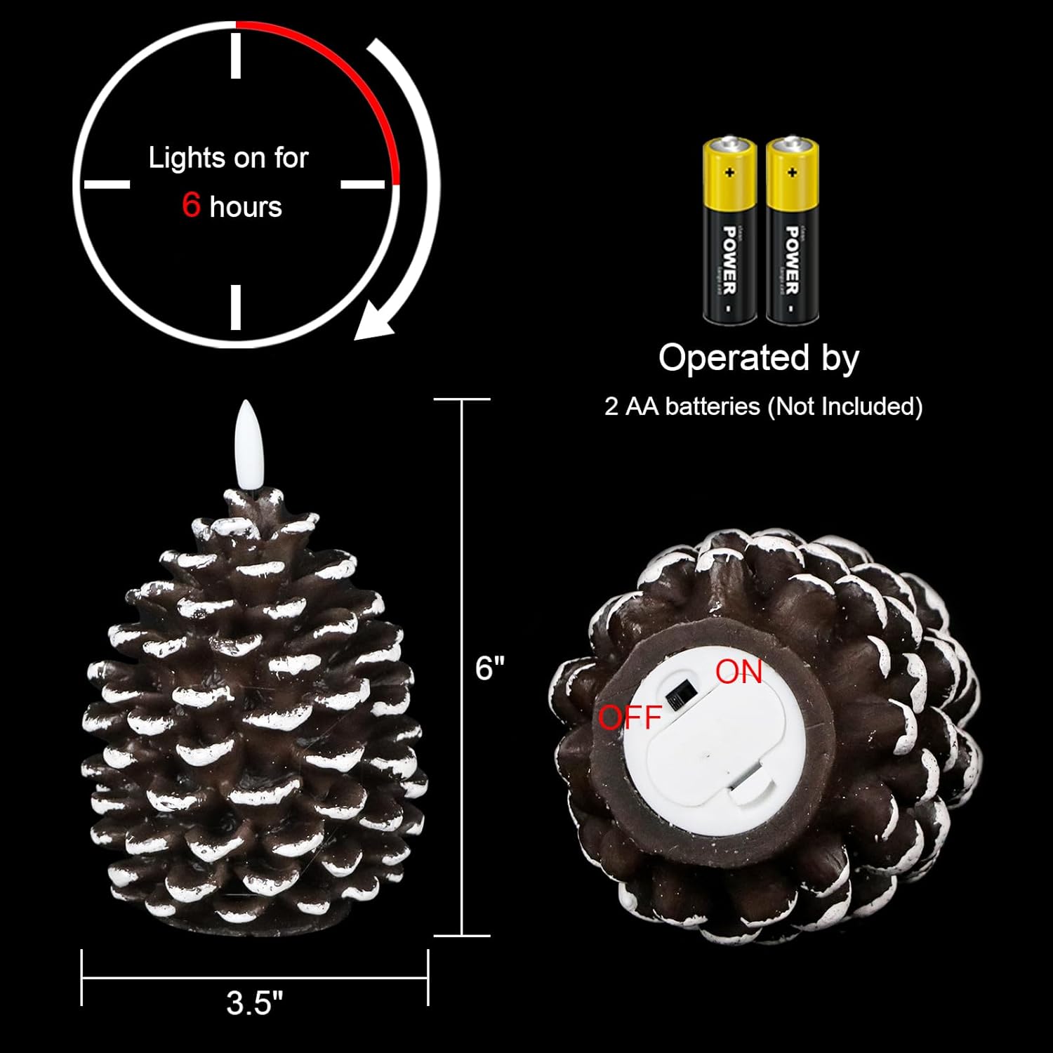 Flameless Pinecone Candles Battery Operated with 6 Hour Timer