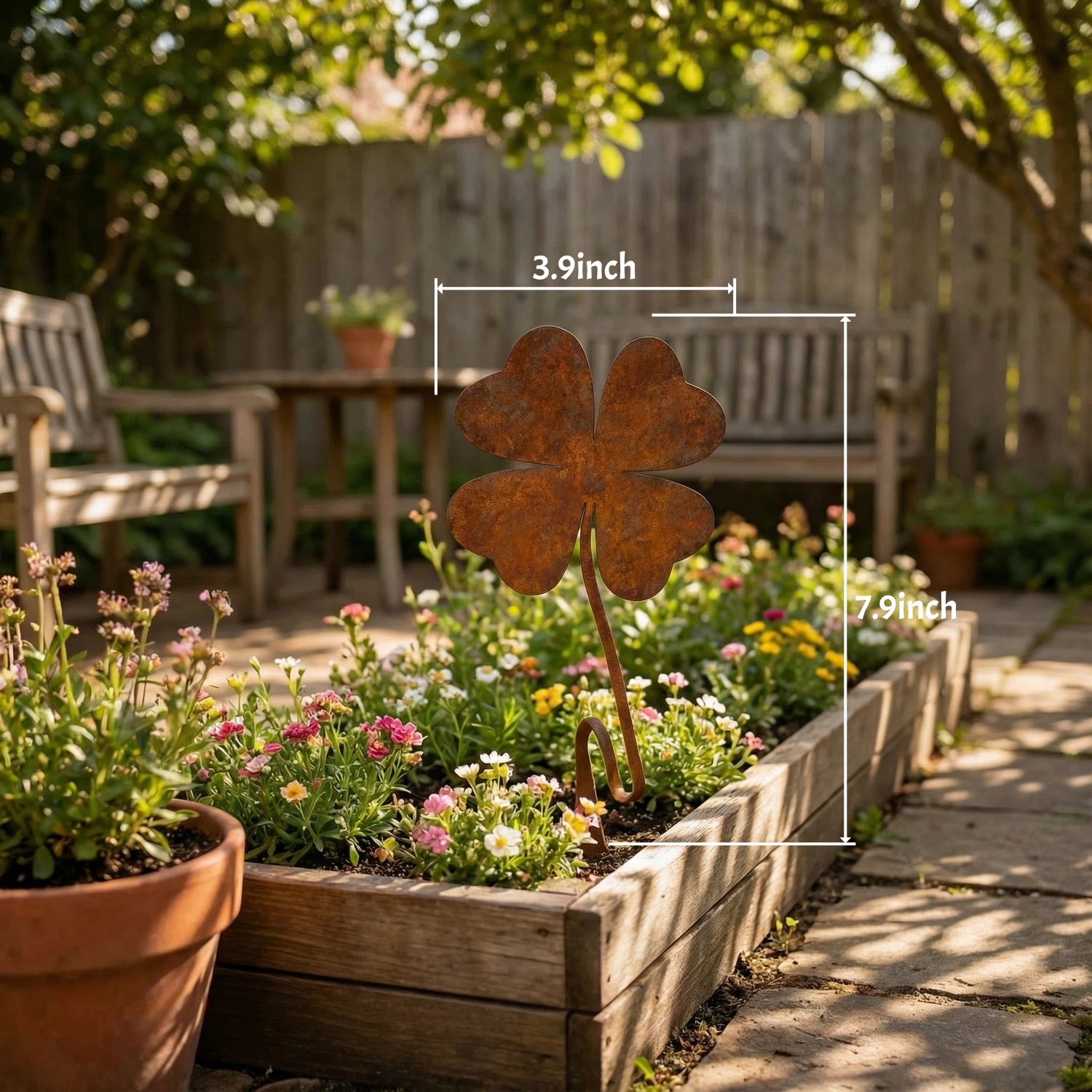 Rustic Four-Leaf Clover Metal Garden Stake