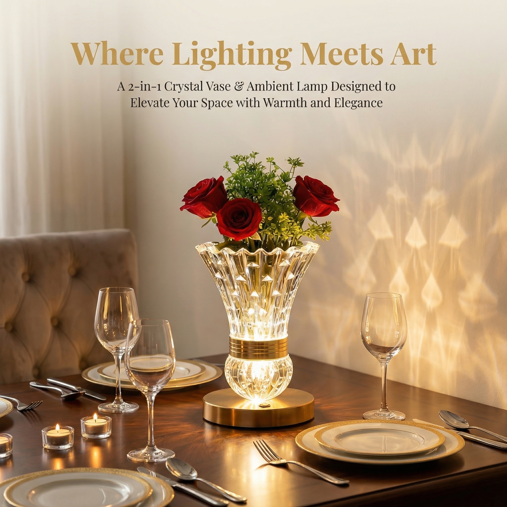 2-in-1 Crystal Vase Table Lamp