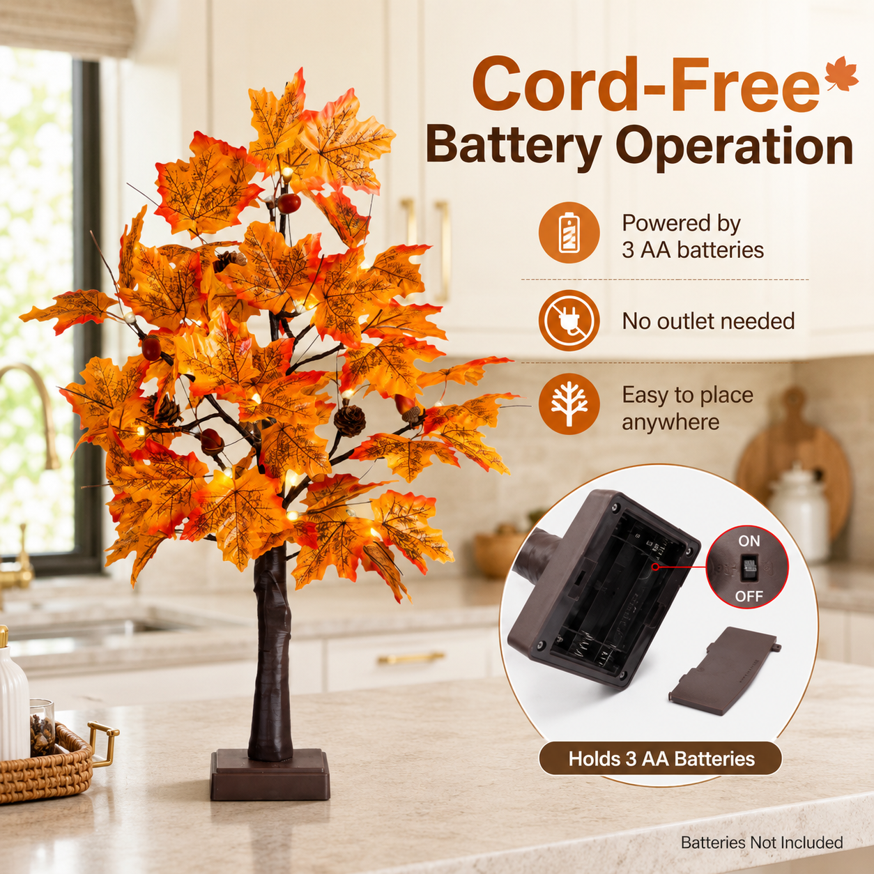 Pre-Lit Fall Maple Tree Tabletop Decor