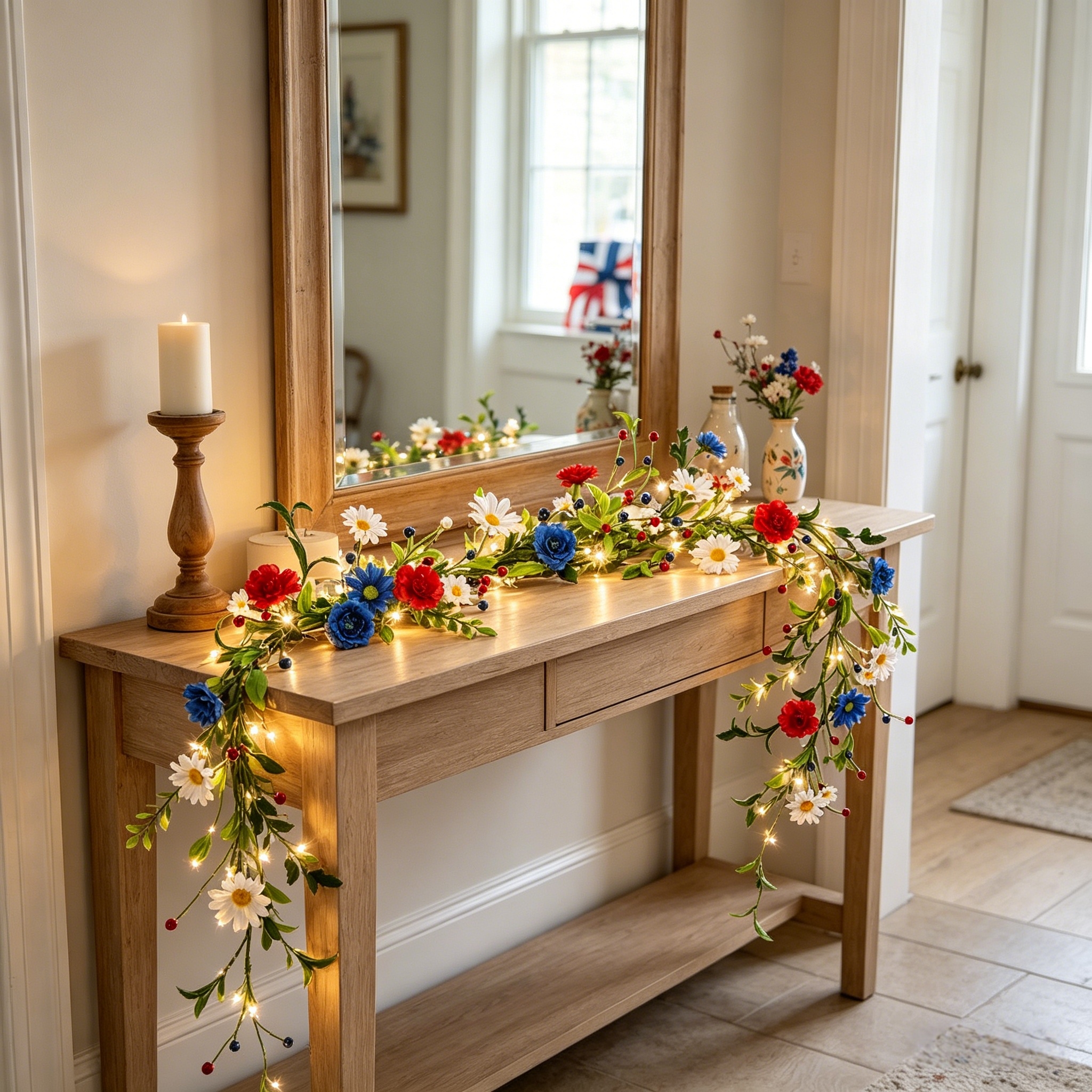 6FT Pre-Lit Patriotic Floral Garland