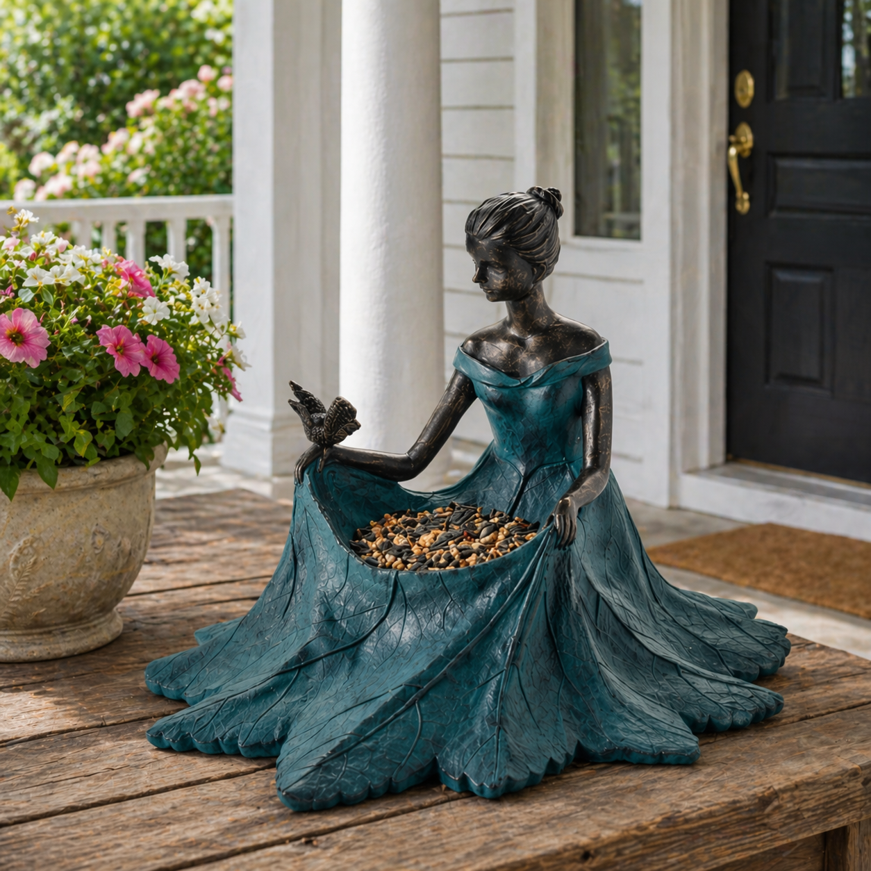 Elegant Lady Garden Bird Feeder Statue with Seed Bowl