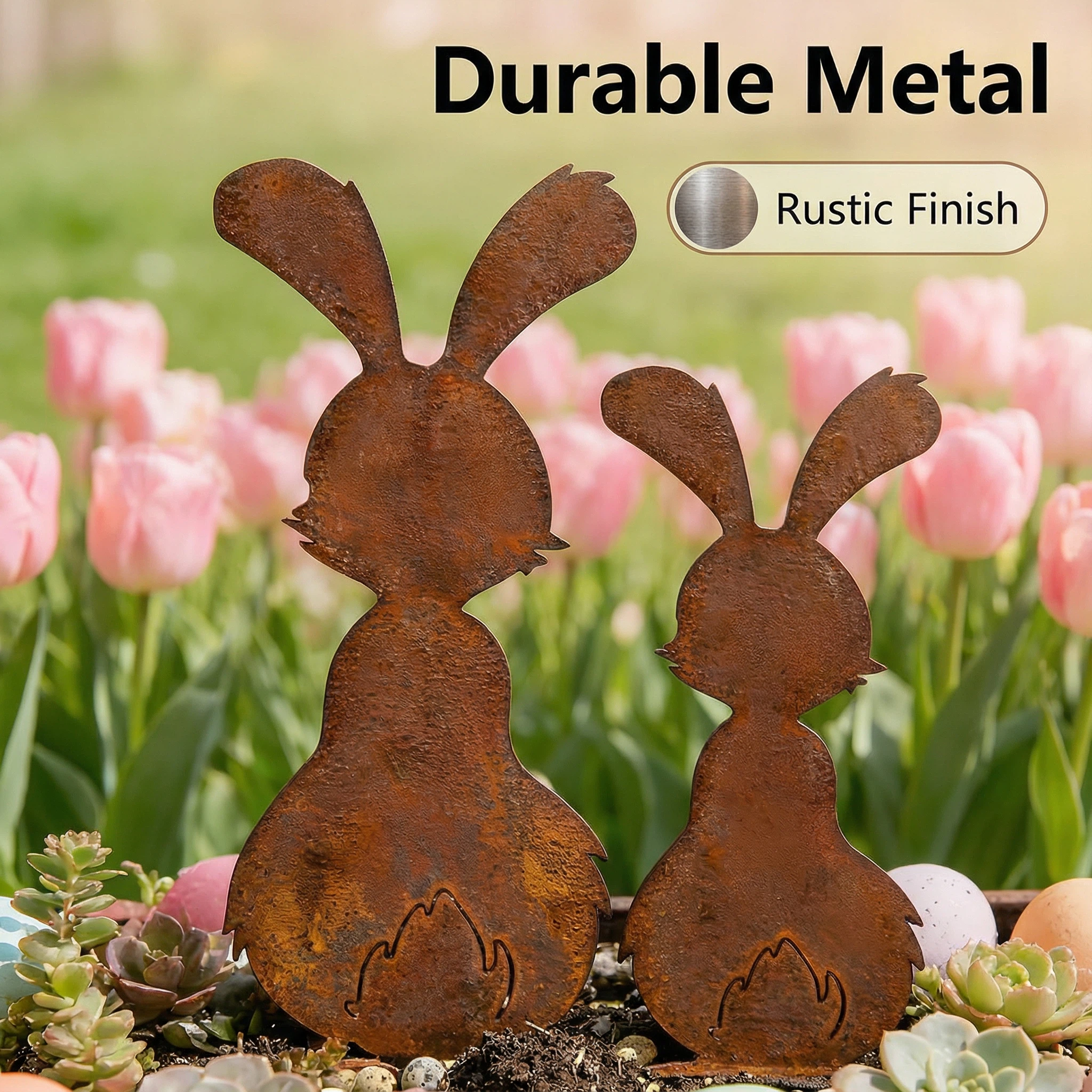 Rustic Metal Bunny Garden Stakes