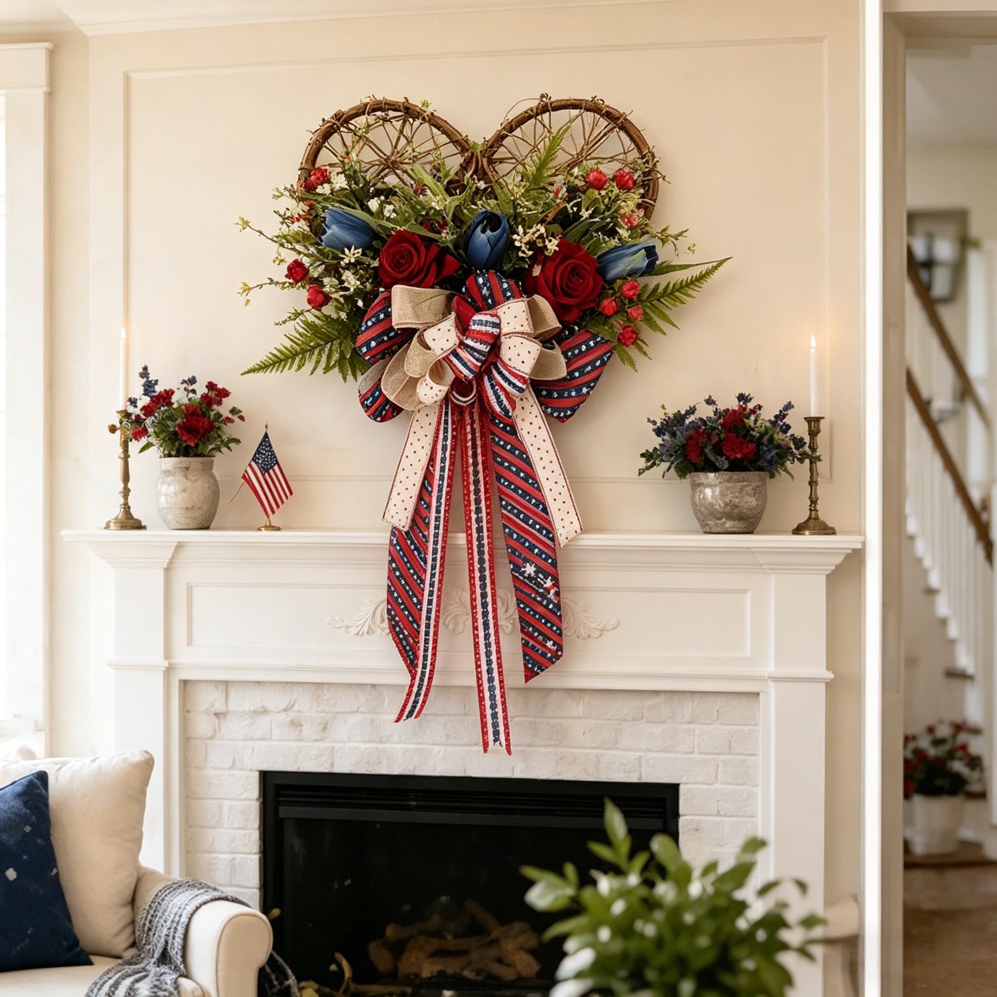 24 Inch Patriotic Heart Wreath for Front Door