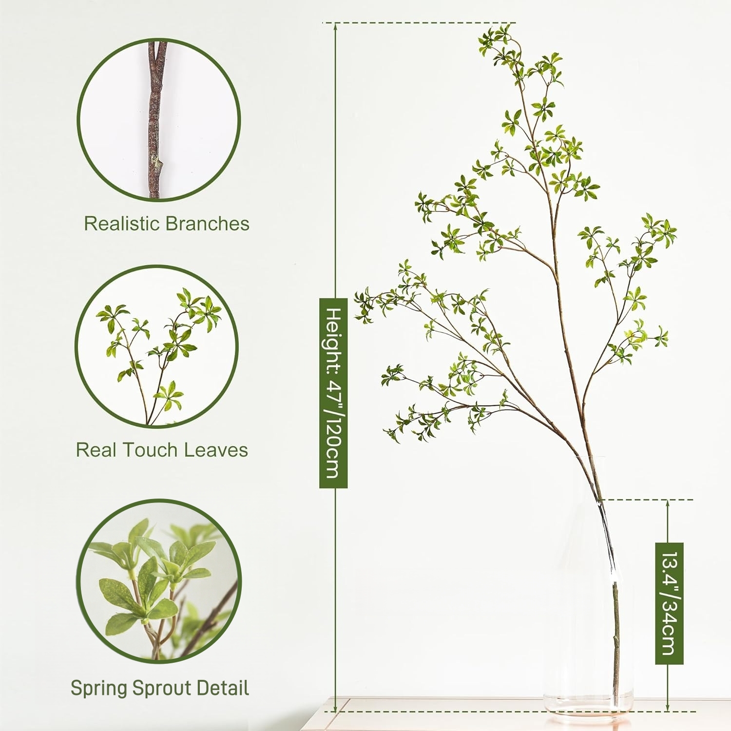 Artificial Greenery Stems – 47” Tall Real Touch Faux Enkianthus Twig Branches for Vase Filler, Home, Office, Wedding & Shop Décor