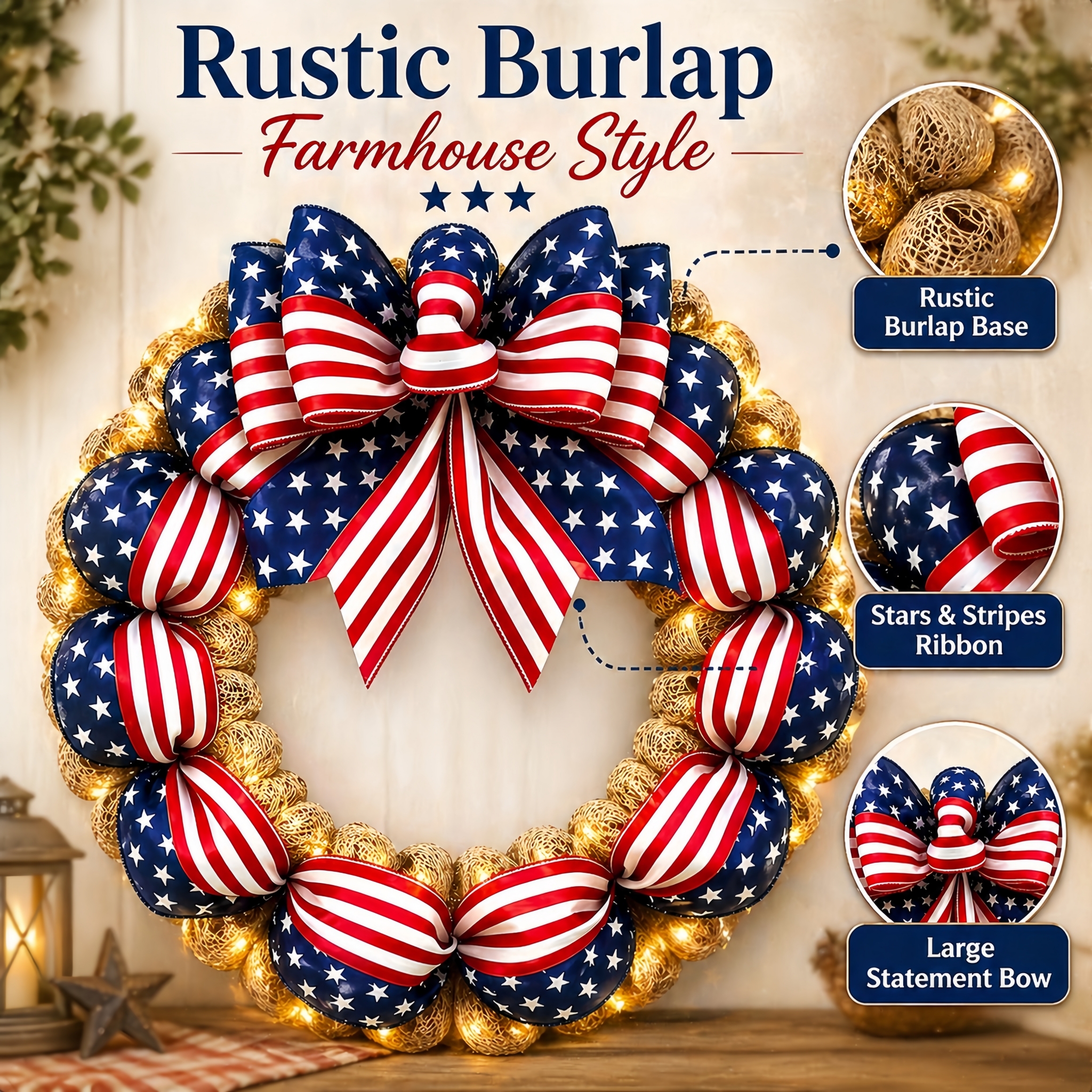 Lighted Patriotic American Flag Wreath