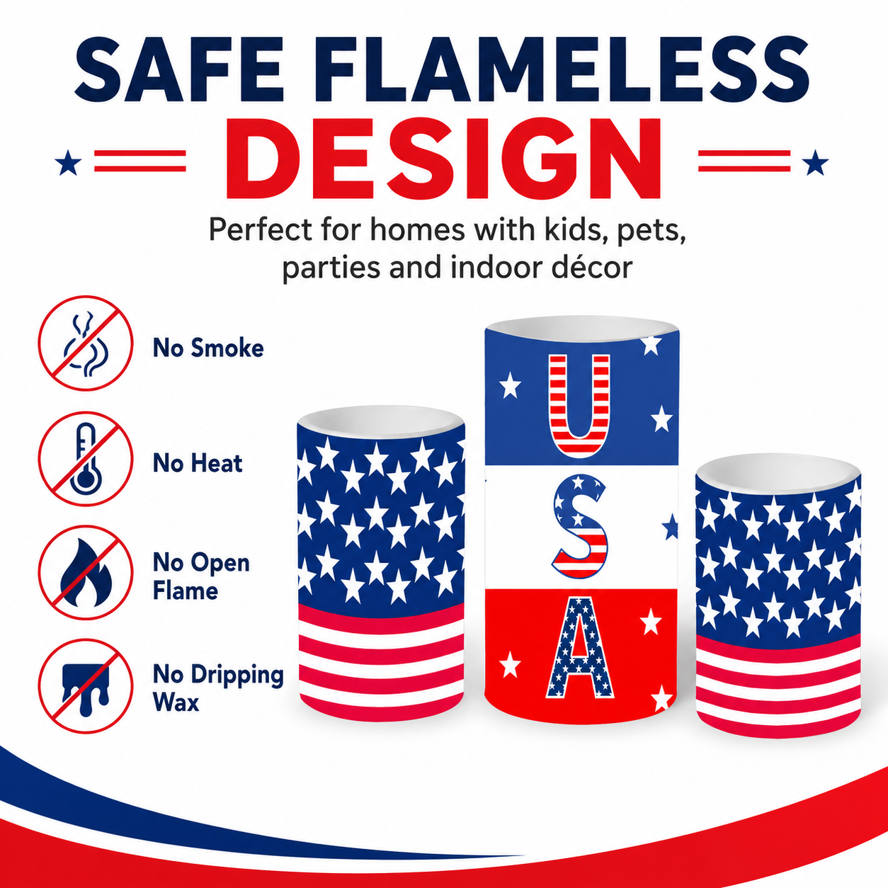 3PCS Patriotic Flameless LED Candle Set with Remote