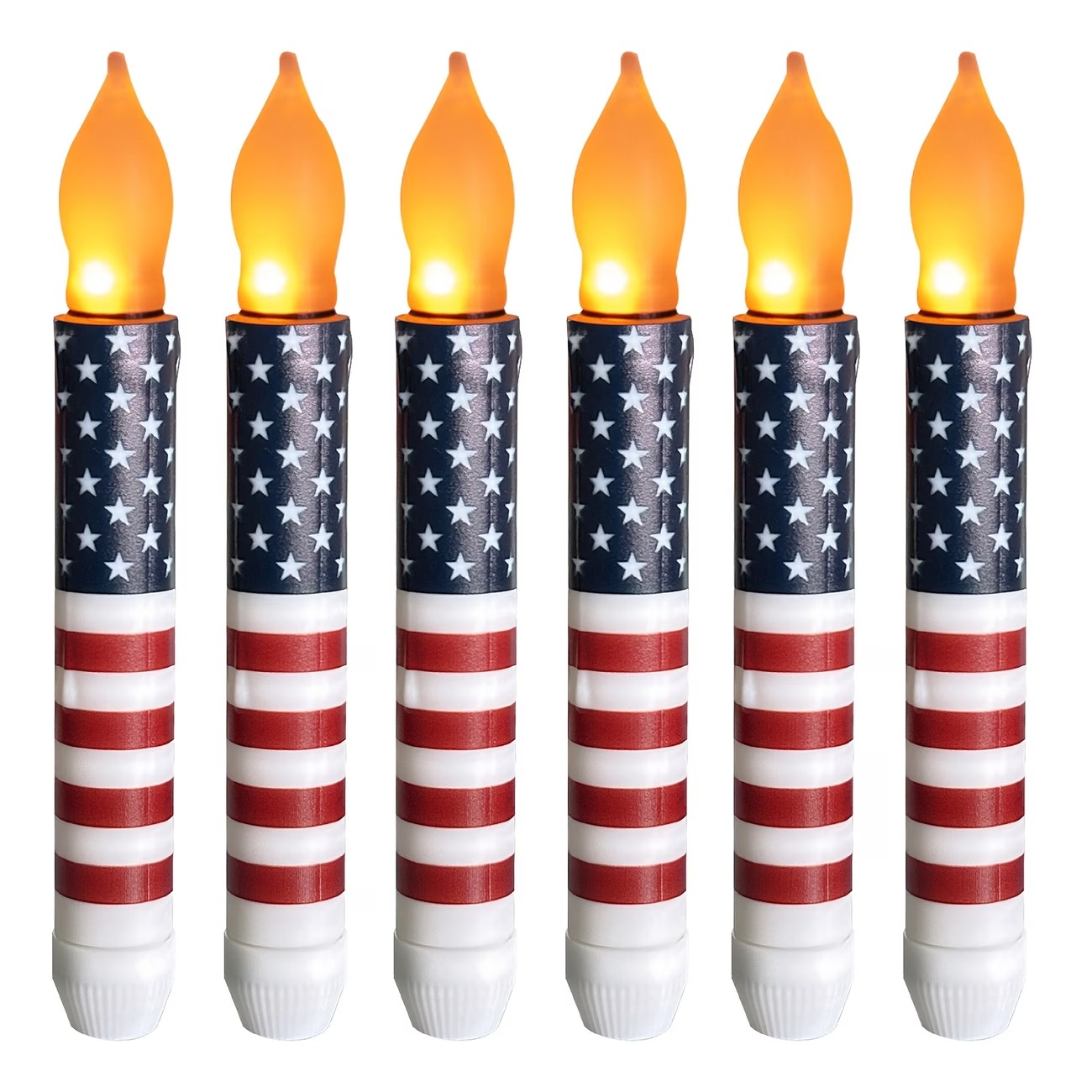 Set of 6 Patriotic LED Taper Candles with Timer