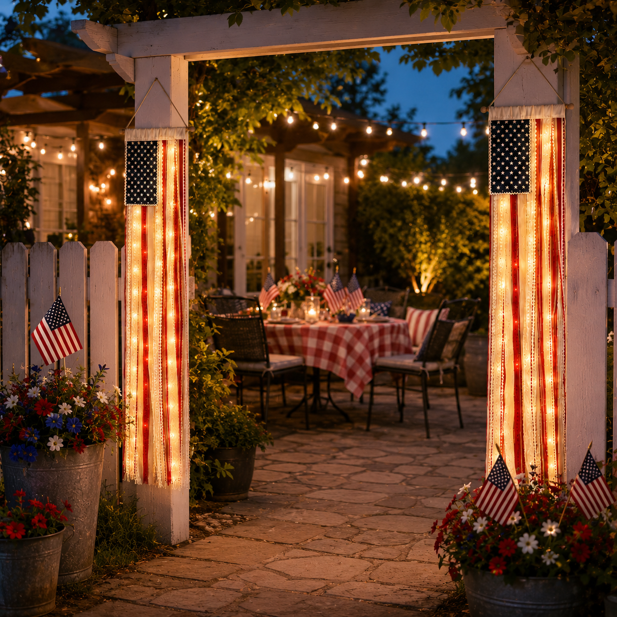 Lighted Rag Patriotic Porch Banner