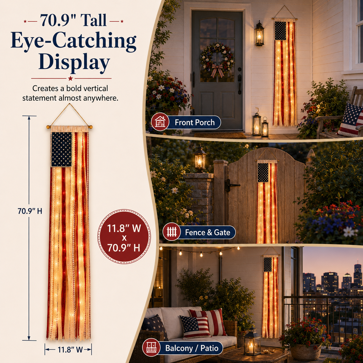 Lighted Rag Patriotic Porch Banner