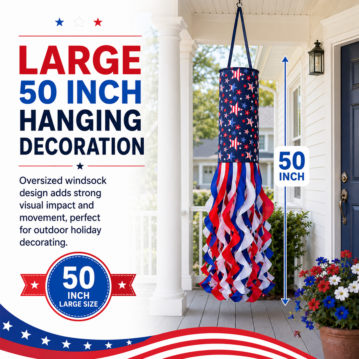 Lighted Patriotic Hanging Windsock