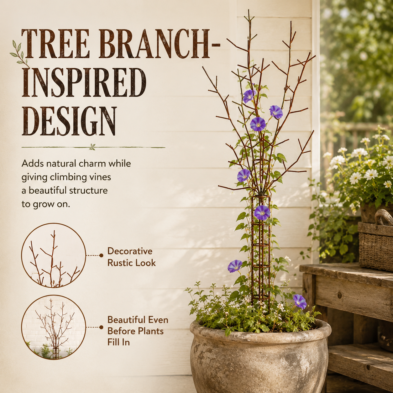 Rustic Wrought Iron Branch Garden Trellis
