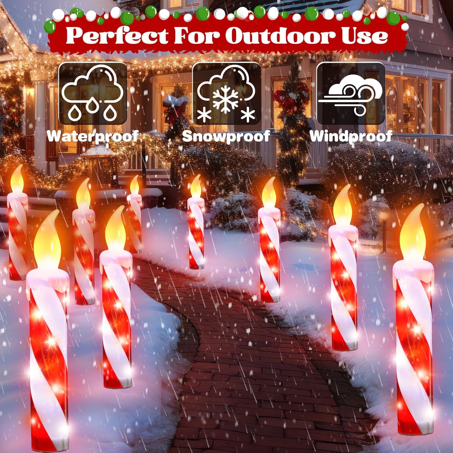 Christmas Candy Cane Candle Pathway Lights