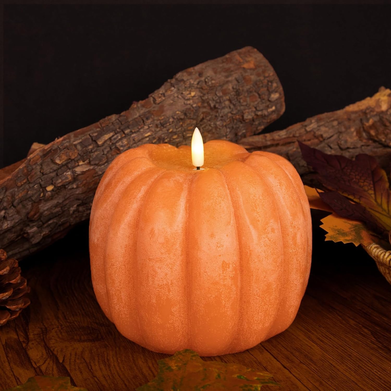 Flickering Flameless Wax Pumpkin LED Candle with Timer Remote Control - Thanksgiving Gifts