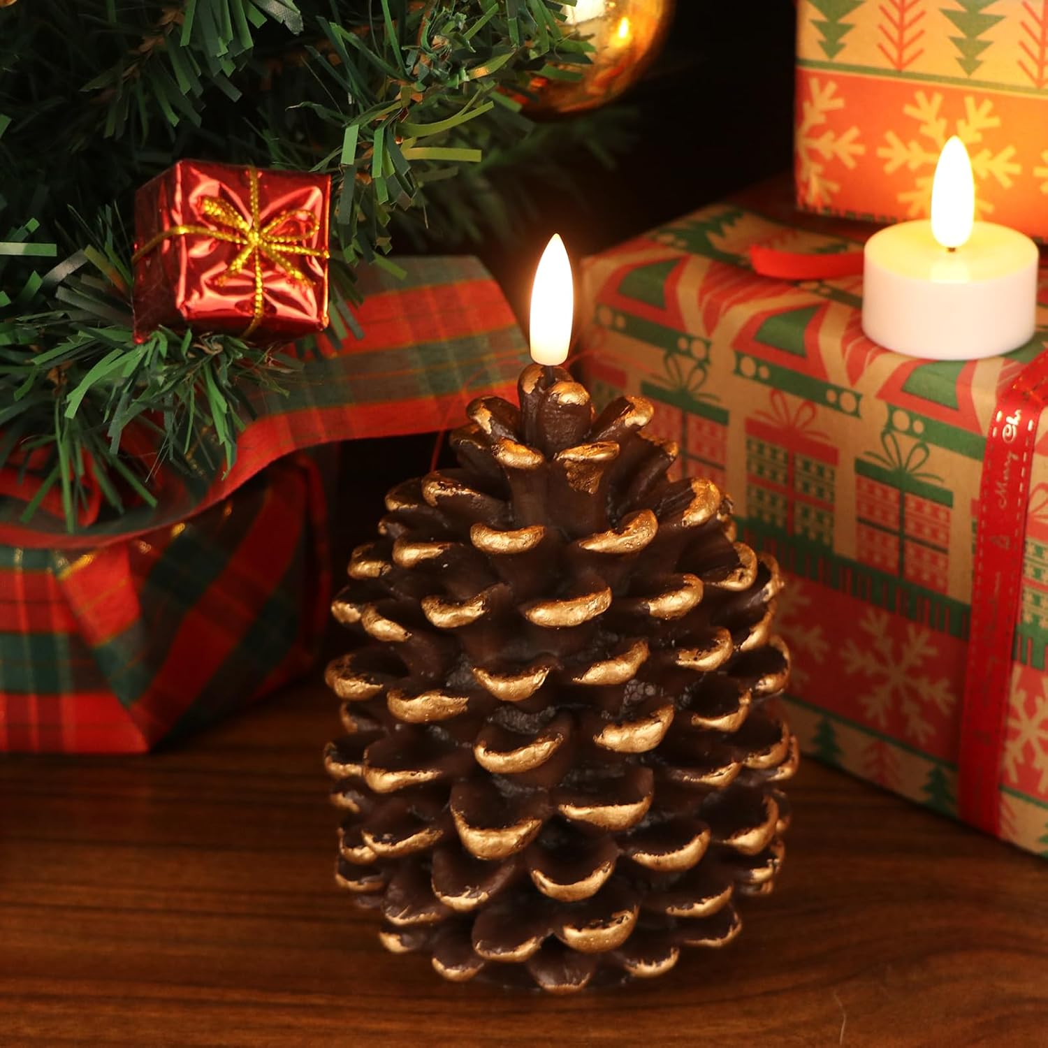 Flameless Pinecone Candles Battery Operated with 6 Hour Timer