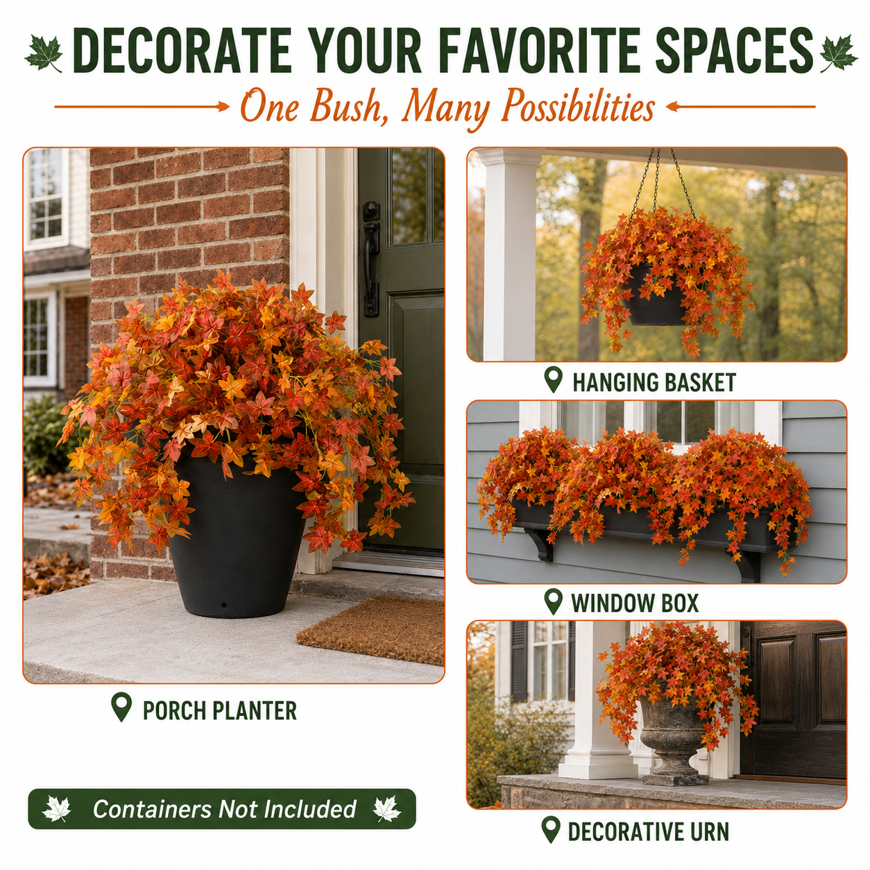 Artificial Cascading Maple Leaf Bush for Fall Outdoor Decor