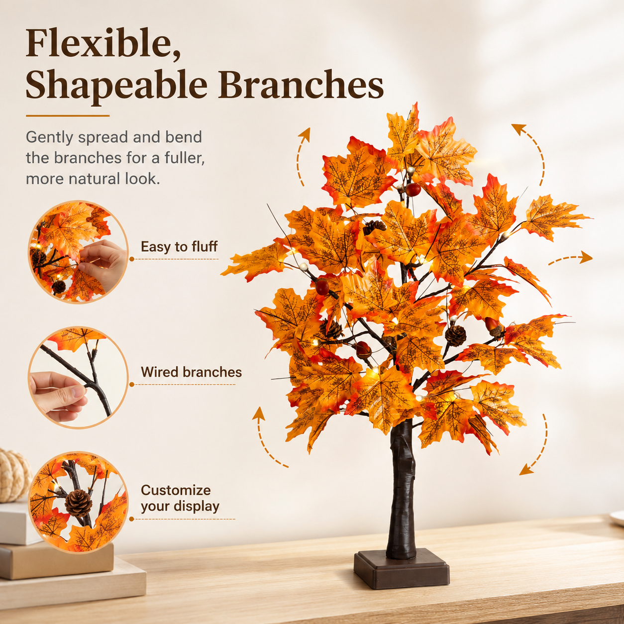 Pre-Lit Fall Maple Tree Tabletop Decor