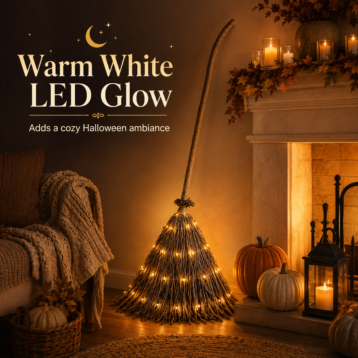 Light-Up Witch’s Broom Halloween Decor