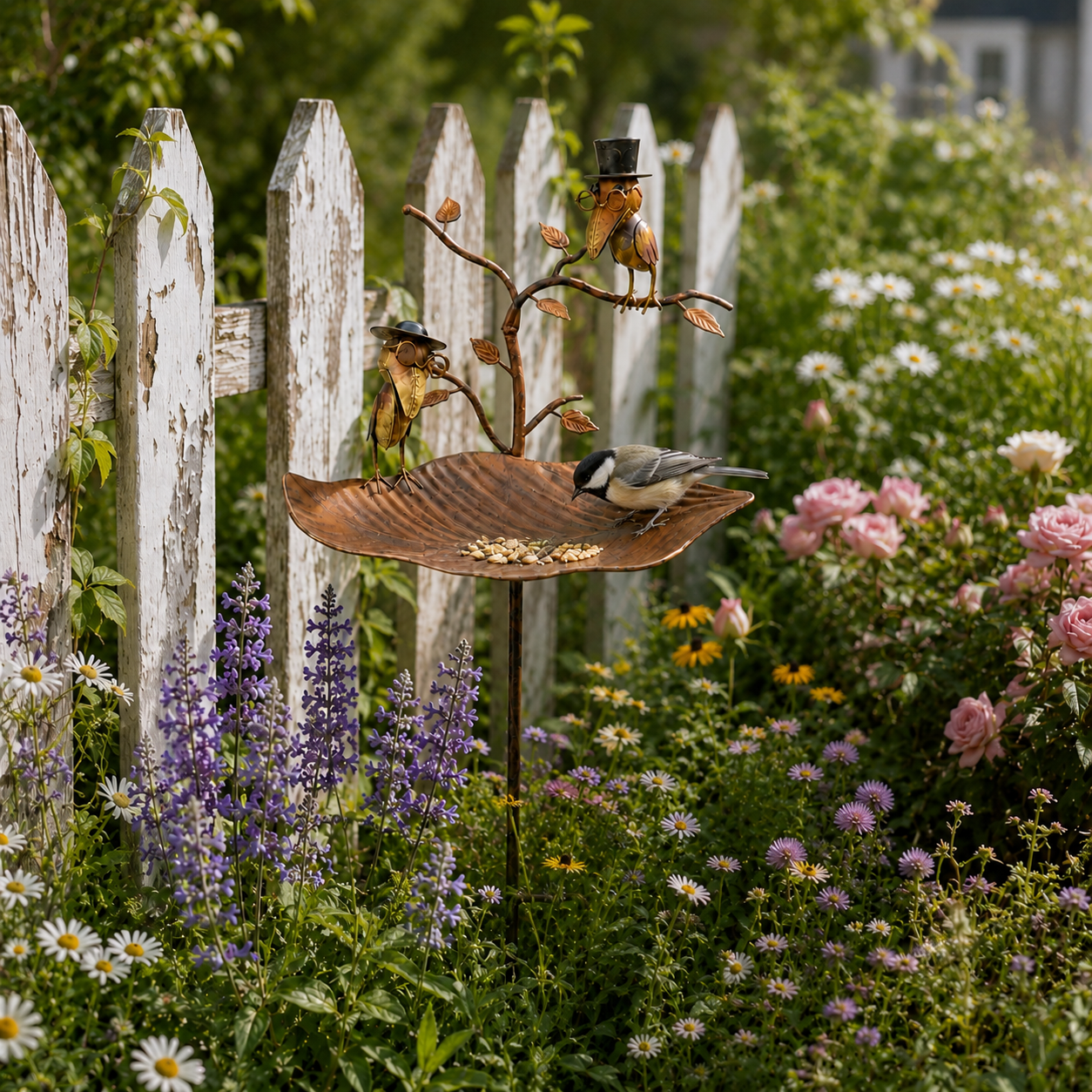 Vintage Metal Leaf Bird Feeder Garden Stake