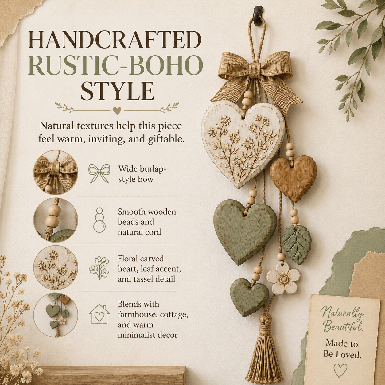 Rustic Solid Wood Heart Wall Hanging