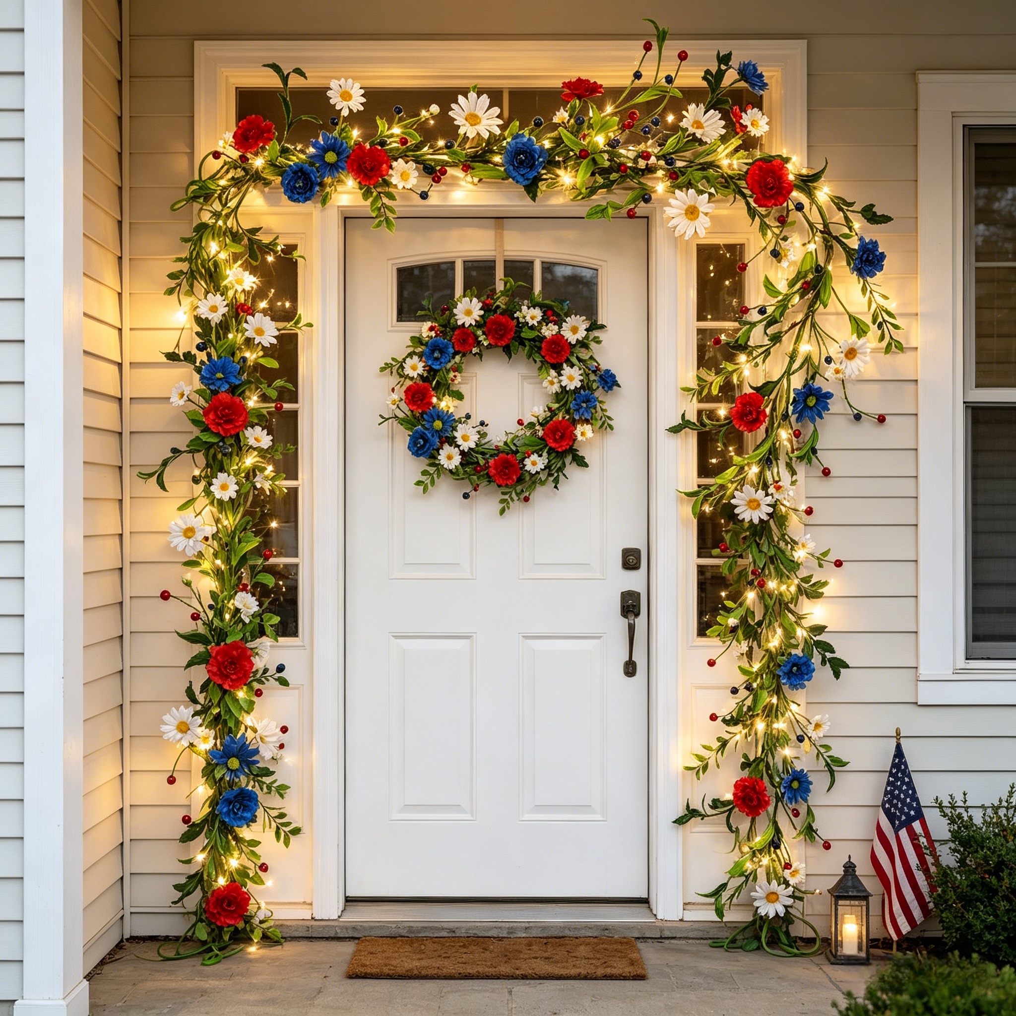 6FT Pre-Lit Patriotic Floral Garland