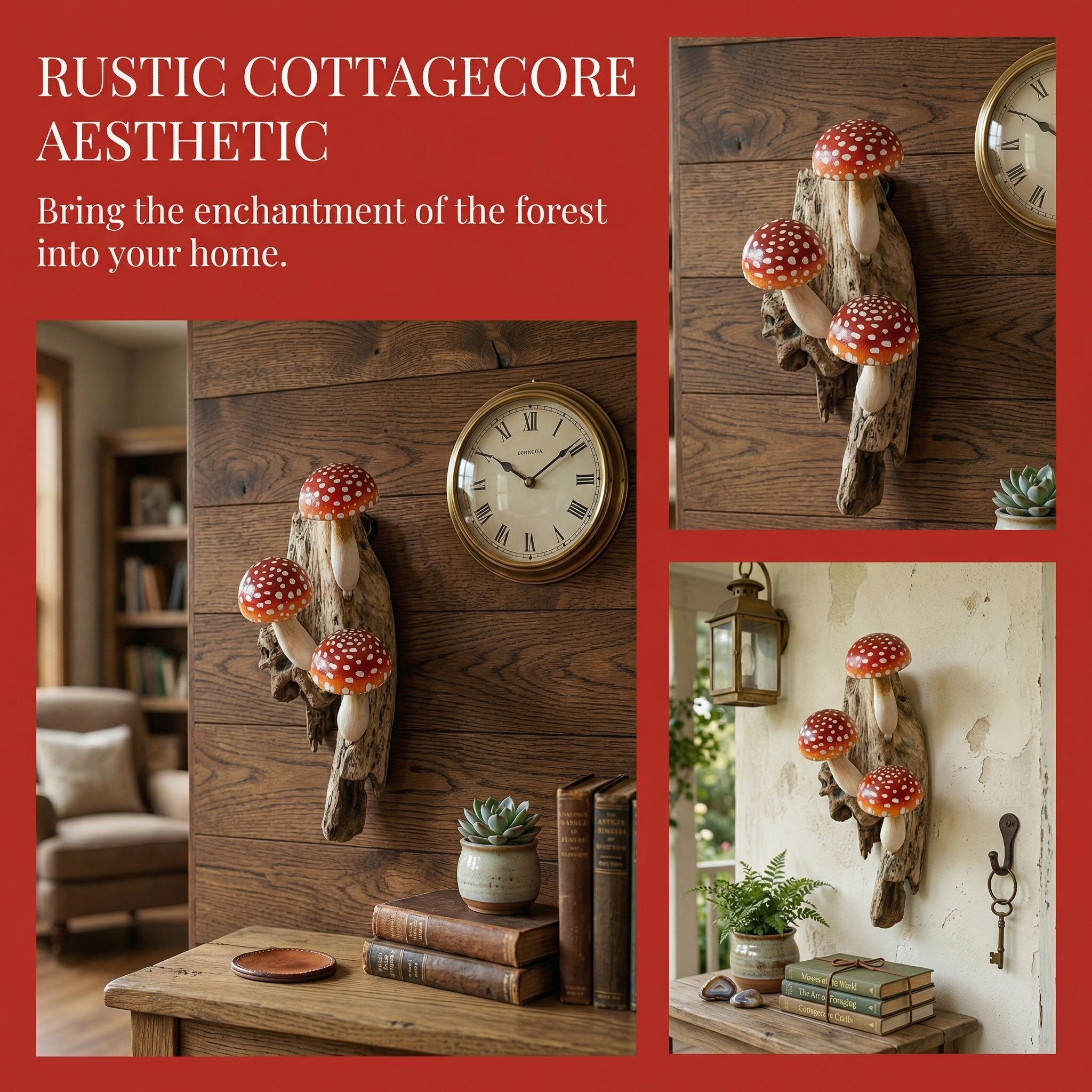 Red Hanging Mushroom Sculpture Wall Art