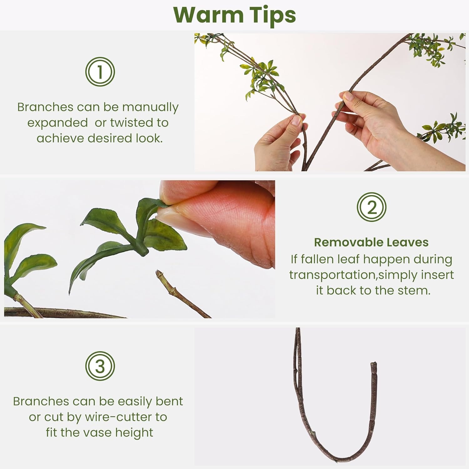 Artificial Greenery Stems – 47” Tall Real Touch Faux Enkianthus Twig Branches for Vase Filler, Home, Office, Wedding & Shop Décor