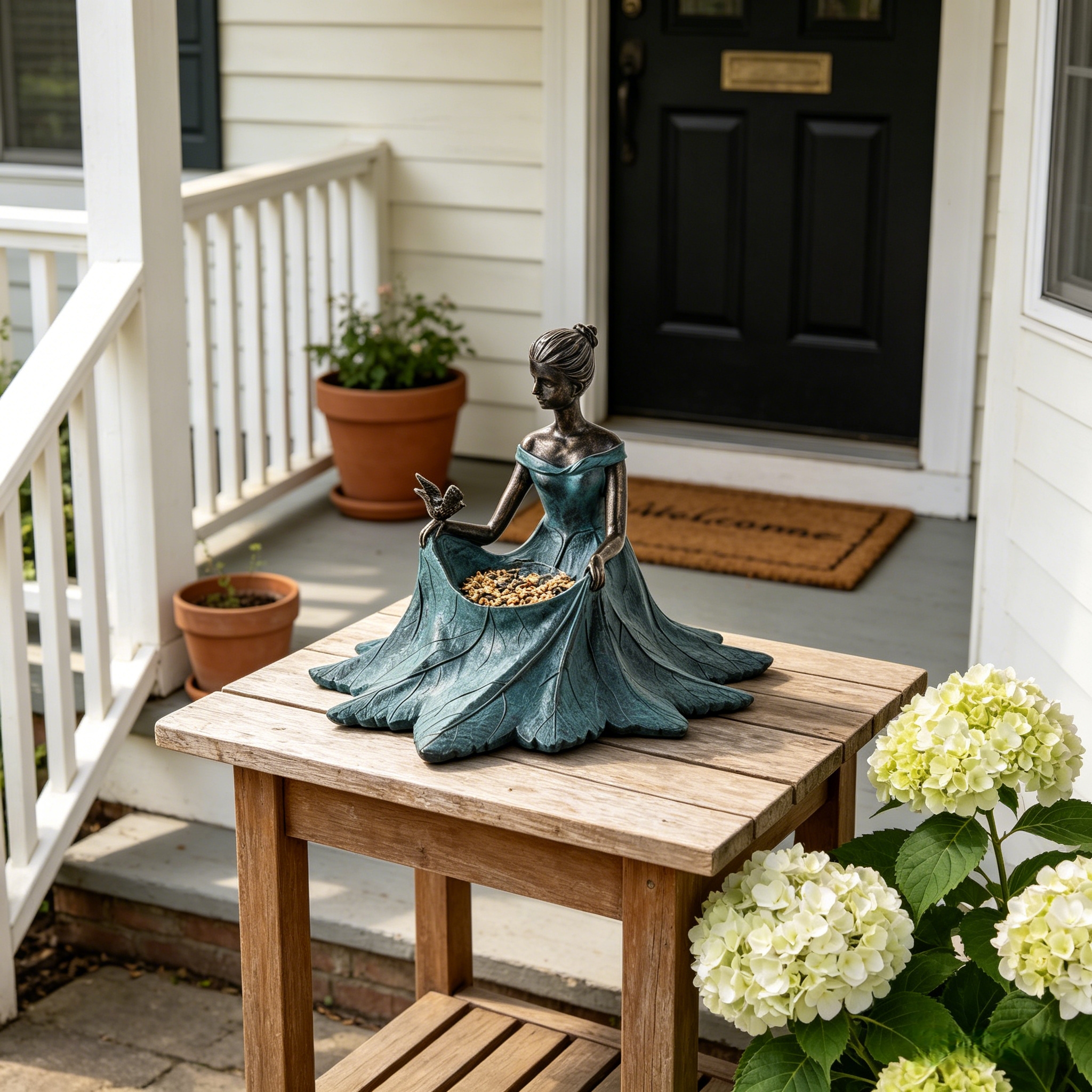 Elegant Lady Garden Bird Feeder Statue with Seed Bowl