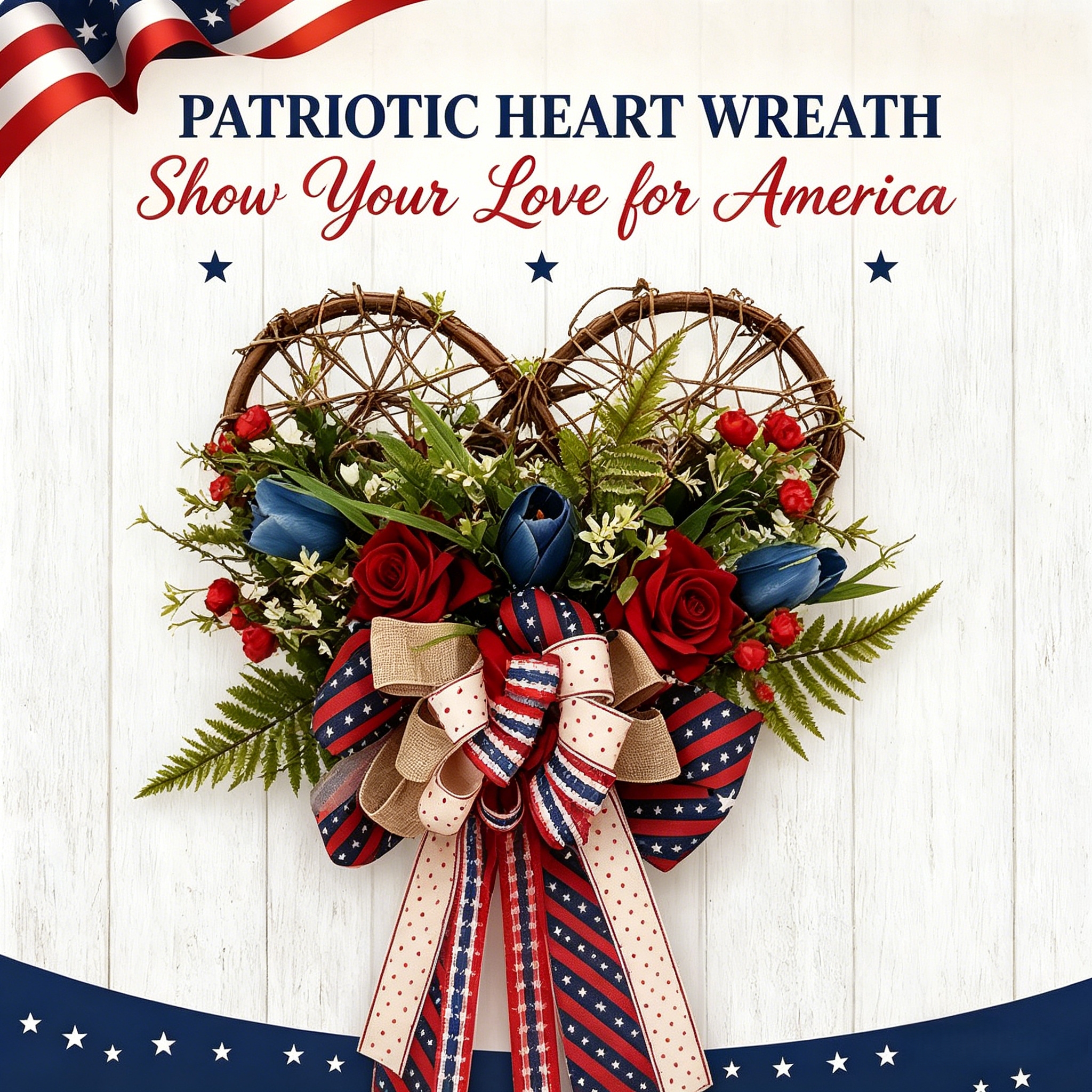 24 Inch Patriotic Heart Wreath for Front Door