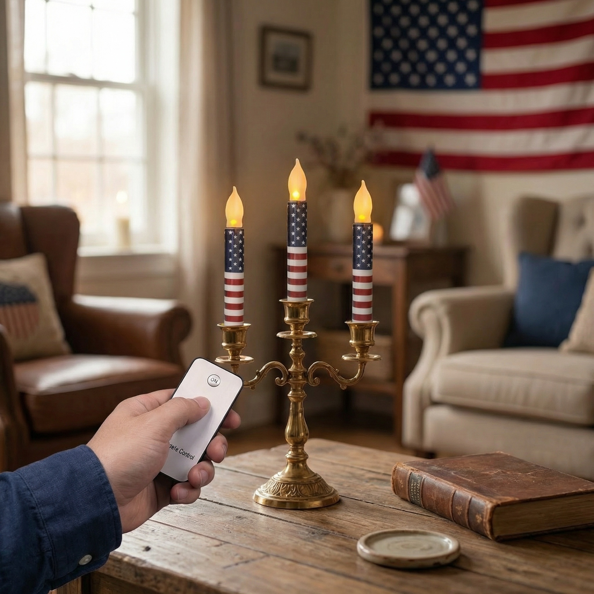 Set of 6 Patriotic LED Taper Candles with Timer
