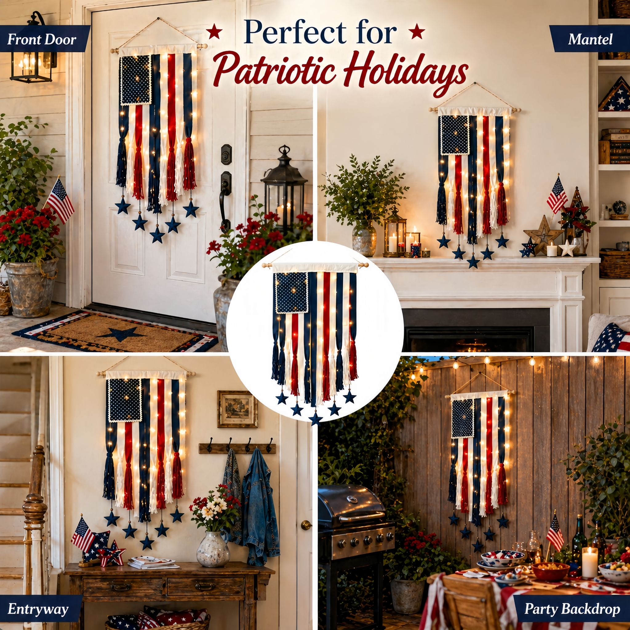 4 x 2.3 Ft Lighted Patriotic American Flag Wall Hanging